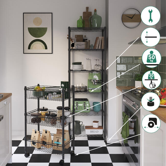 Estante cromada com 6 prateleiras preto 60x35x180 cm 50 kg Spaceo - 6