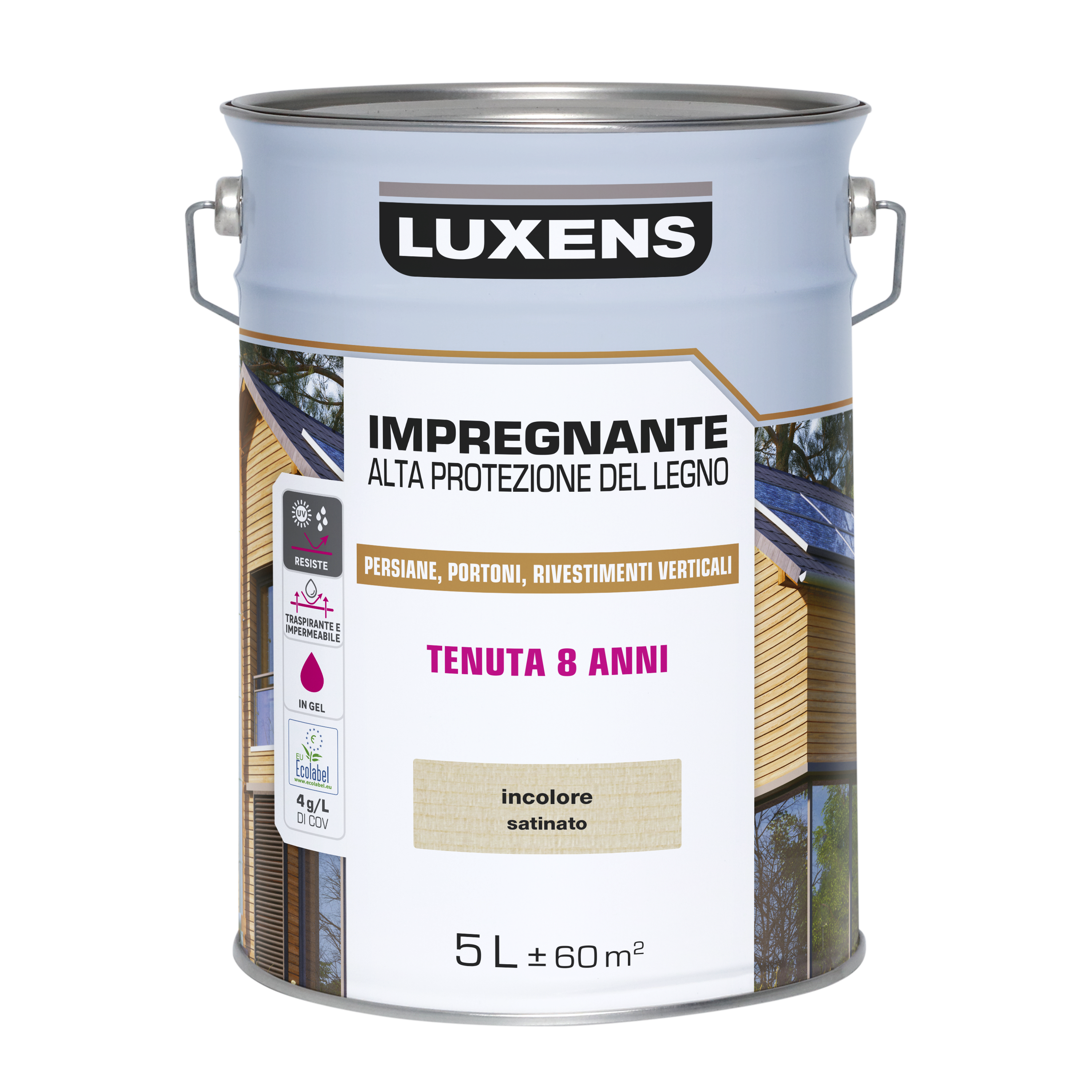 Impregnante per legno da esterno a base acqua LUXENS Alta Protezione incolore satinato 5 lt, 8 anni di protezione. - 6