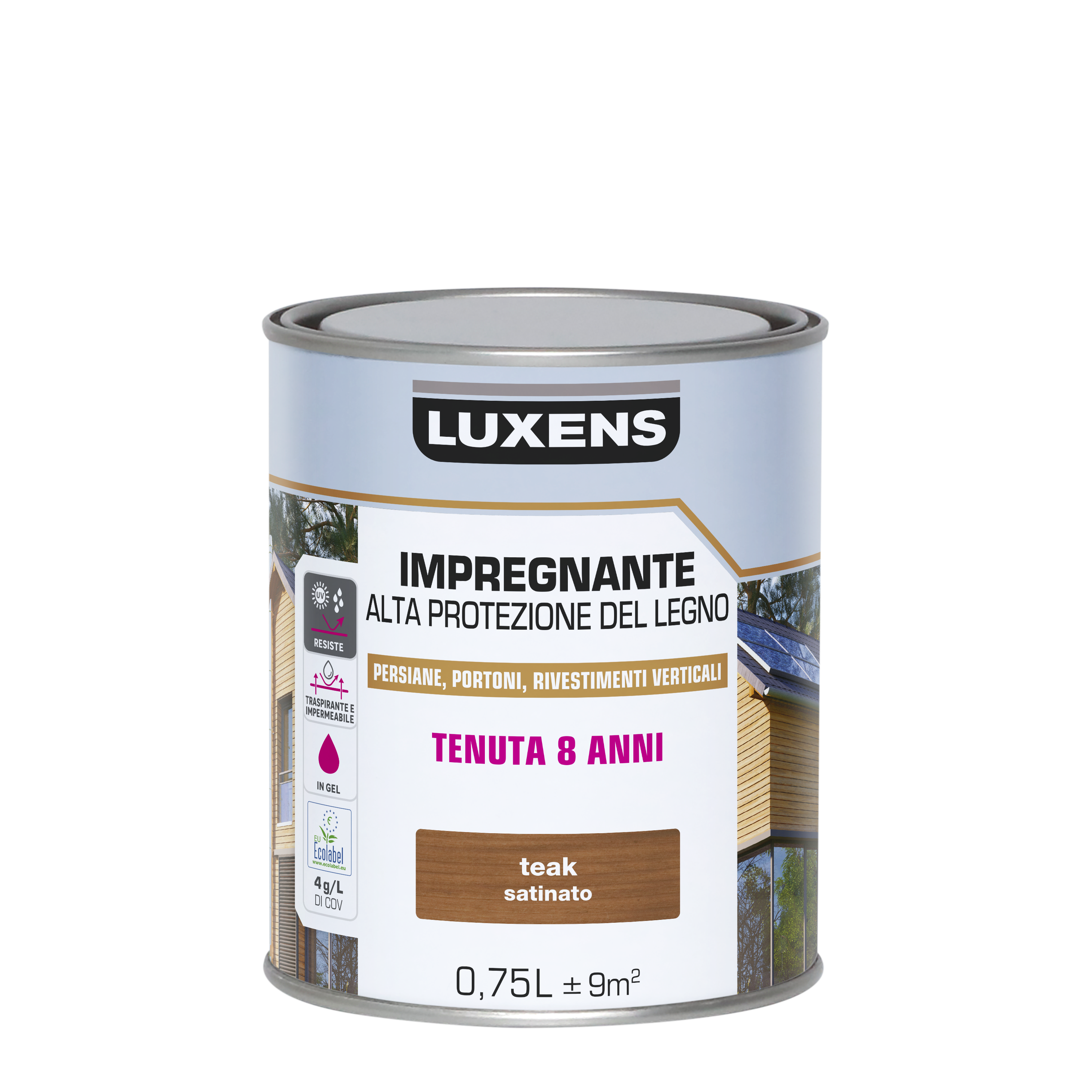Impregnante per legno da esterno a base acqua LUXENS Alta Protezione teak satinato 0.75 lt, 8 anni di protezione. - 7