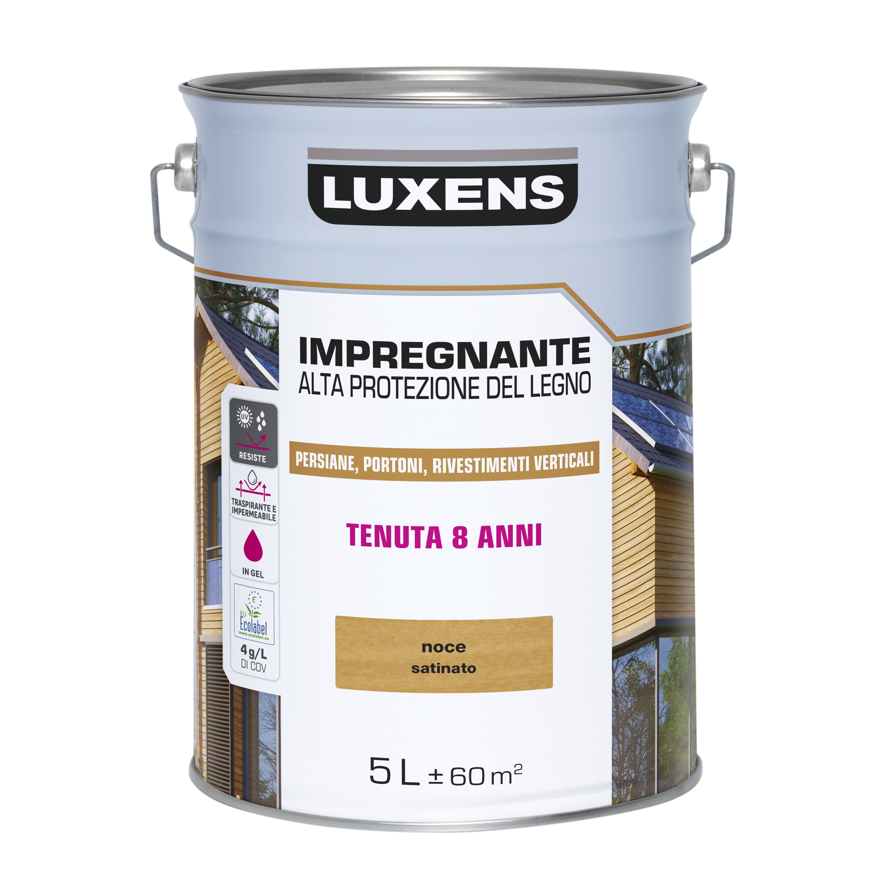 Impregnante per legno da esterno a base acqua LUXENS Alta Protezione noce chiaro satinato 5 lt, 8 anni di protezione. - 6