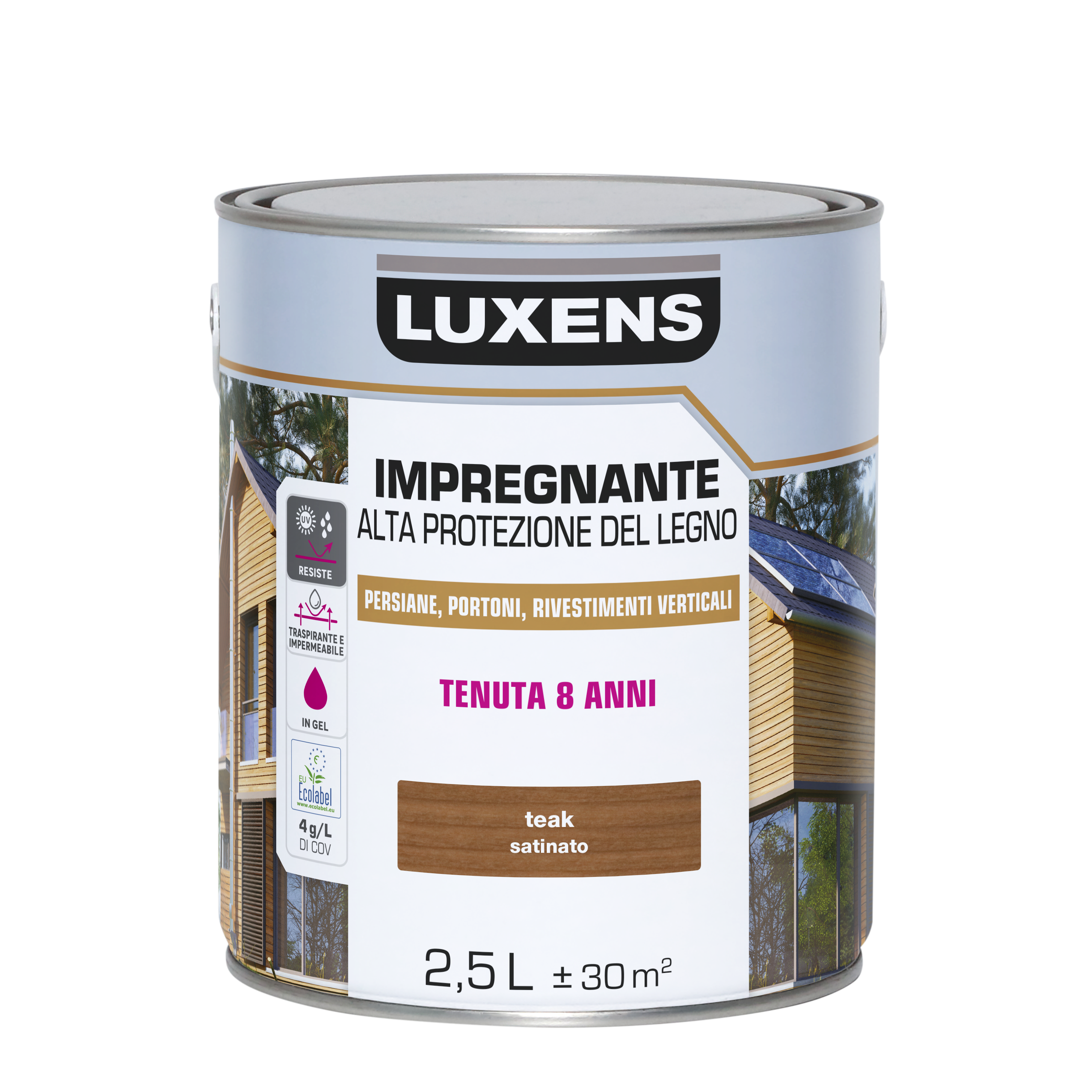 Impregnante per legno da esterno a base acqua LUXENS Alta Protezione castagno satinato 2.5 lt, 8 anni di protezione. - 6