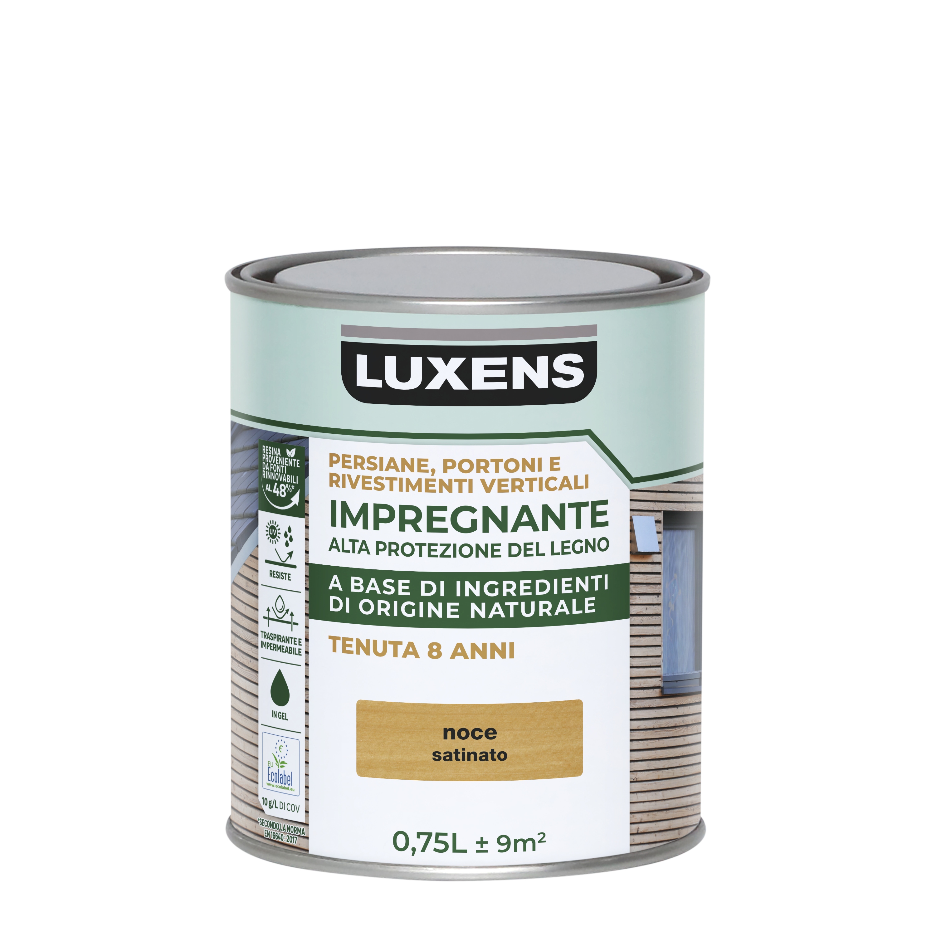 Impregnante per legno da esterno a base acqua LUXENS Biobased noce satinato 0.75 lt, 8 anni di protezione. - 9