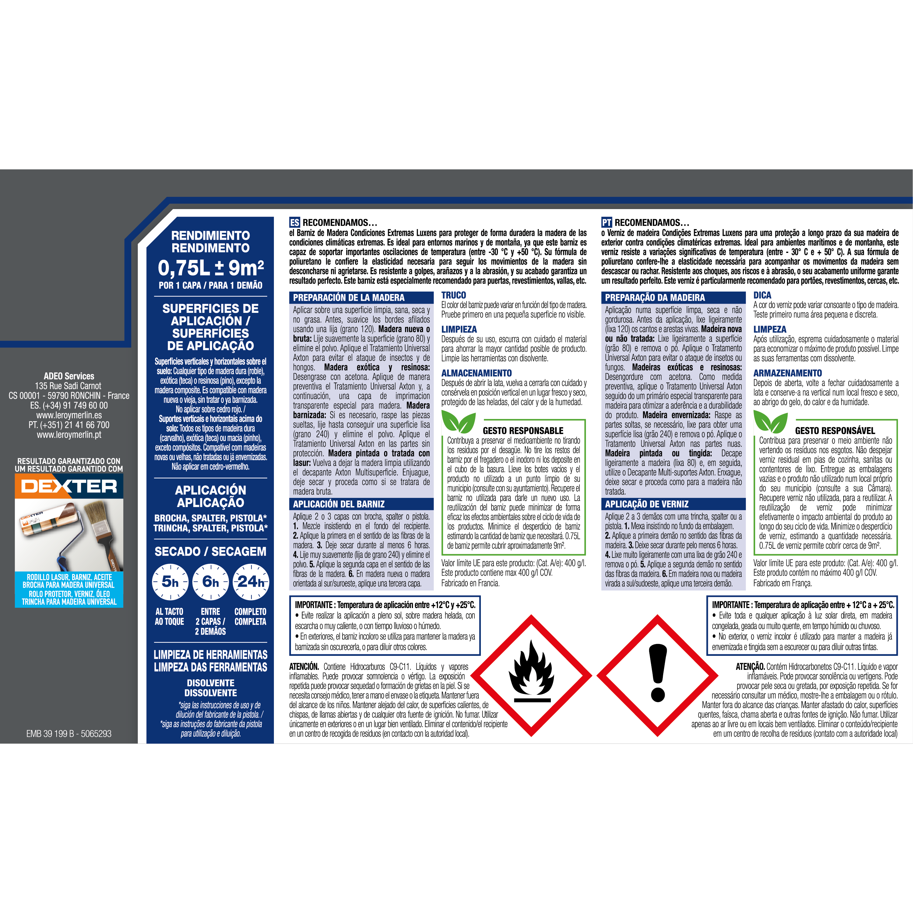 Barniz de madera de exterior color incoloro para valla, cancela, caseta de jardín, friso, persiana LUXENS brillante 750 ml disolvente - 6