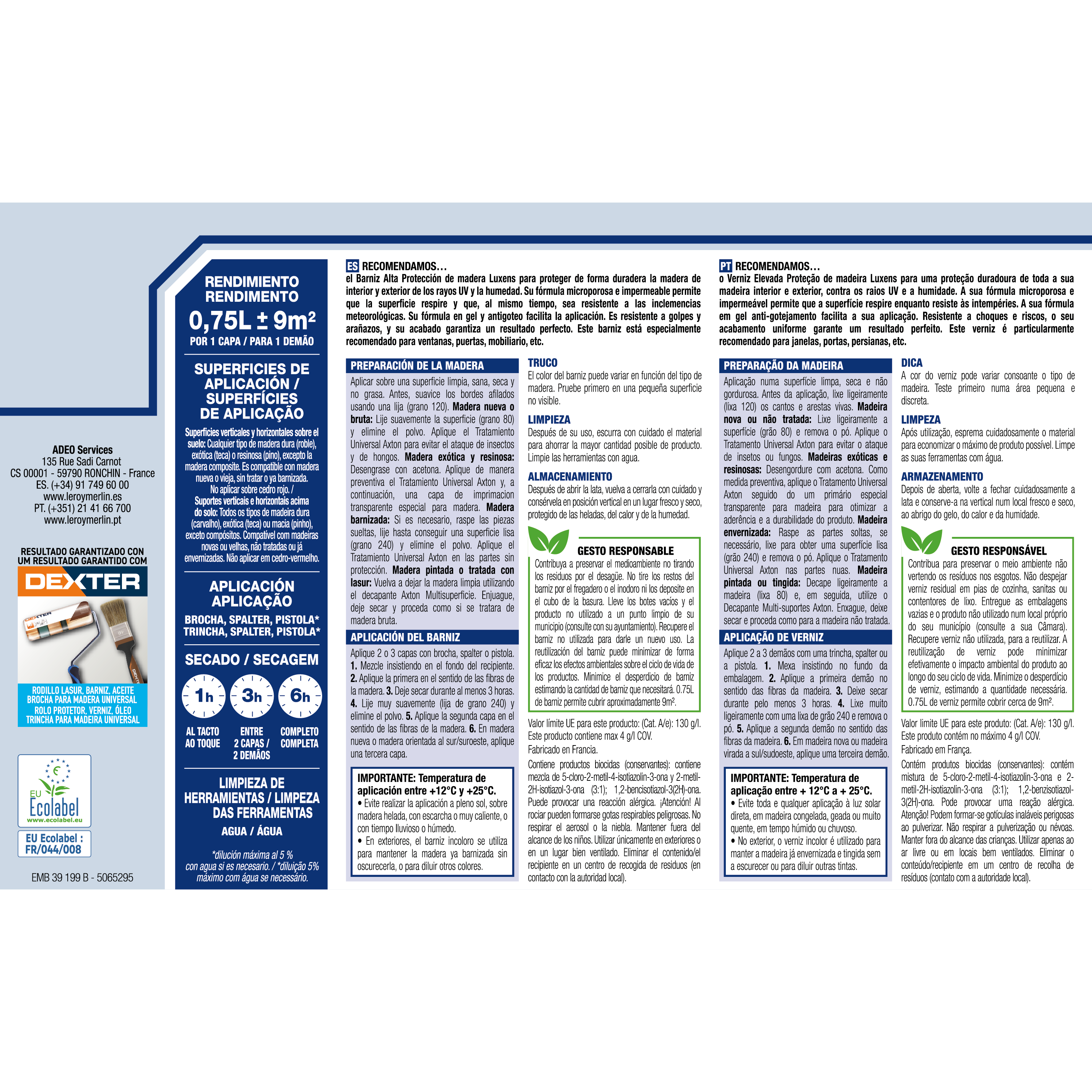 Barniz de madera de exterior color teca para ventana, puerta, persiana, valla, mobiliario, cancela LUXENS satinado 750 ml base agua - 7