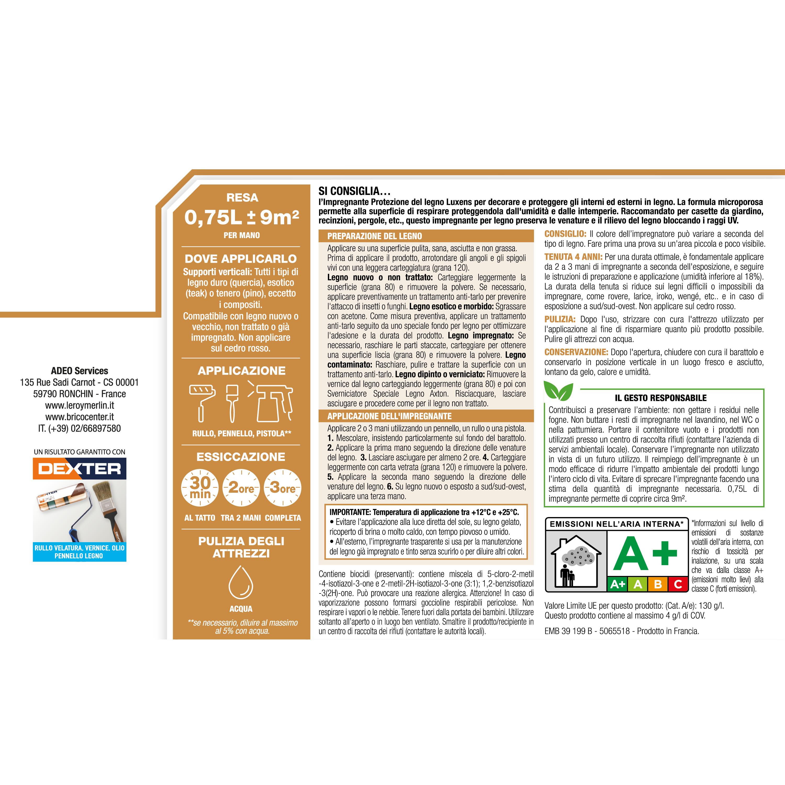 Impregnante per legno da esterno a base acqua LUXENS Protettivo noce antico satinato 0.75 lt, 4 anni di protezione. - 6