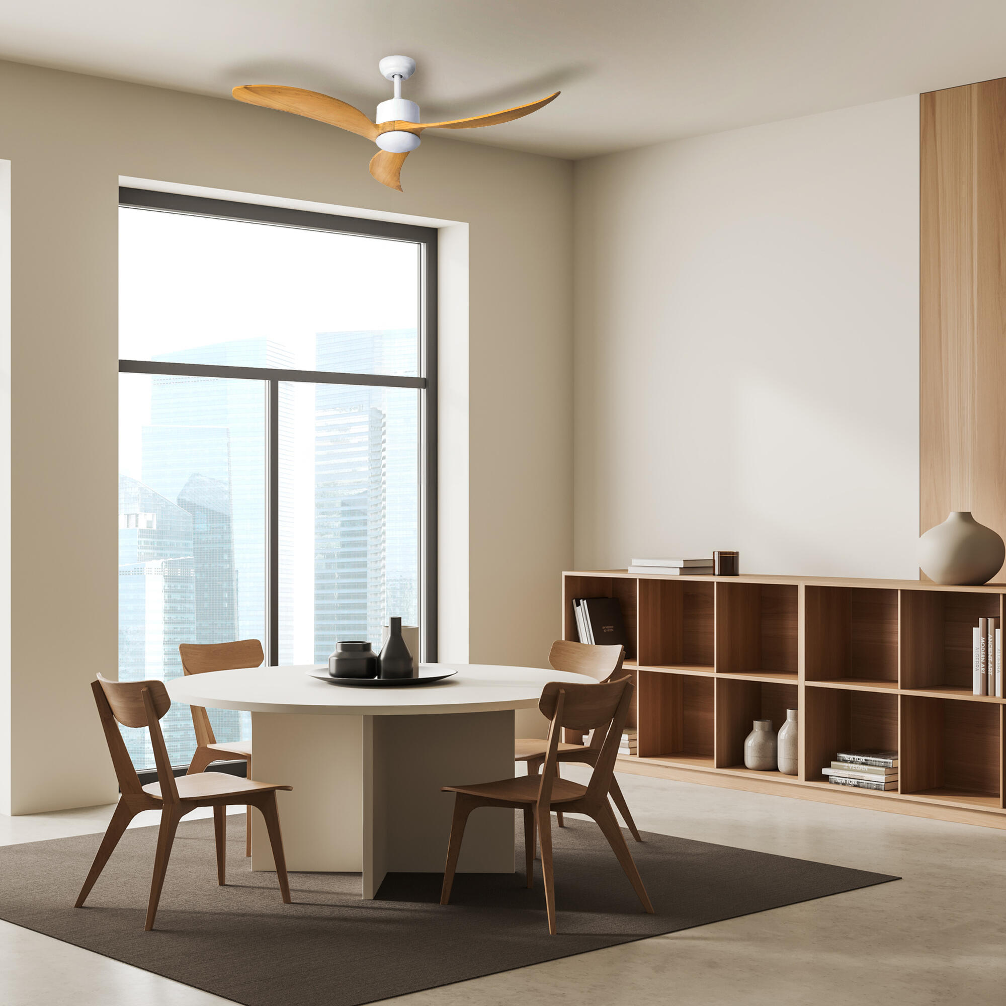 Ventilador de techo con luz silencioso DC 31W WiFi / APP ø132 cm Nere FORLIGHT blanco luz CCT 3 aspas de madera| 6 velocidades| brisa| recomendado de 20 a 40m² - 10