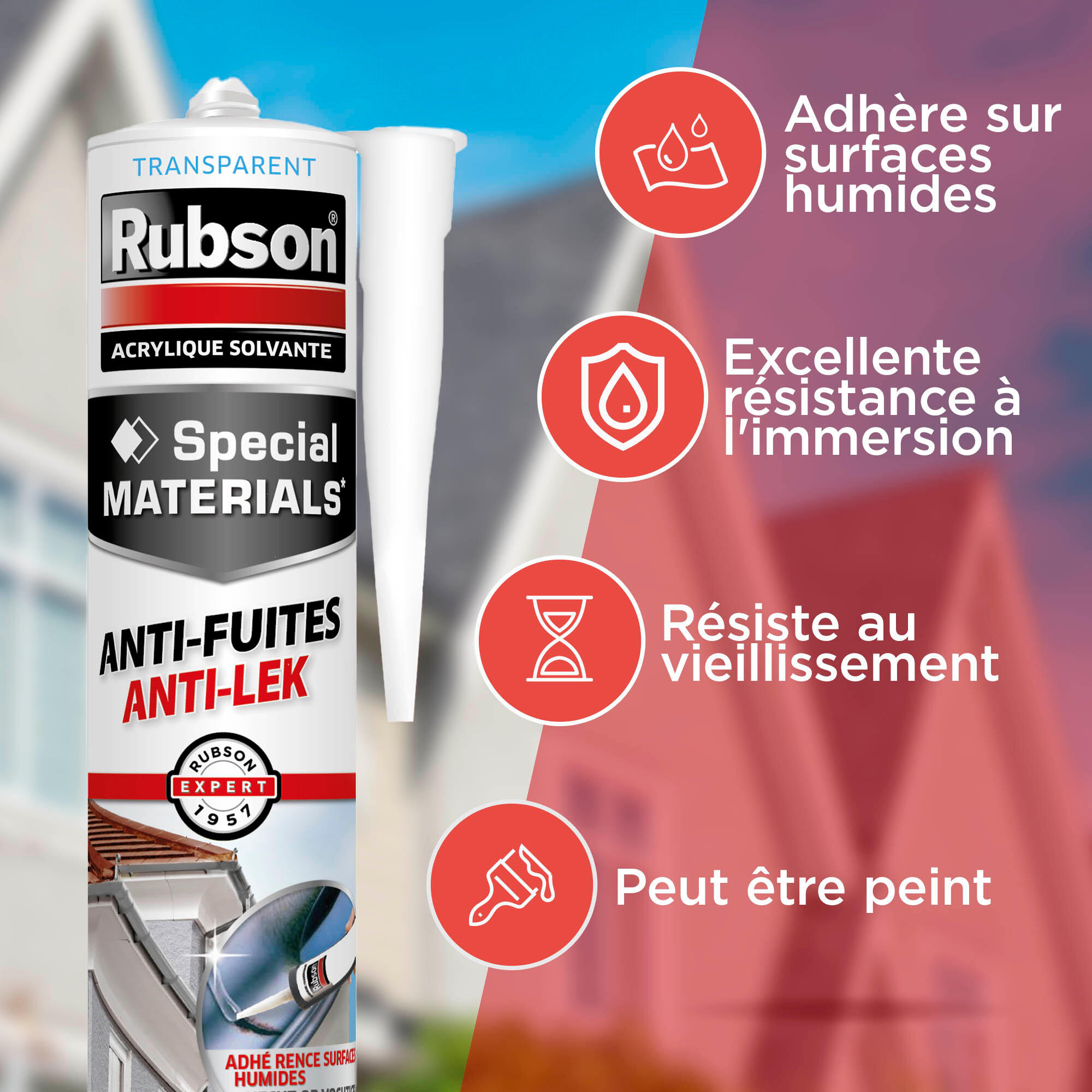 Mastic d'étanchéité Spécial anti fuites RUBSON transparent, 280 ml - 2
