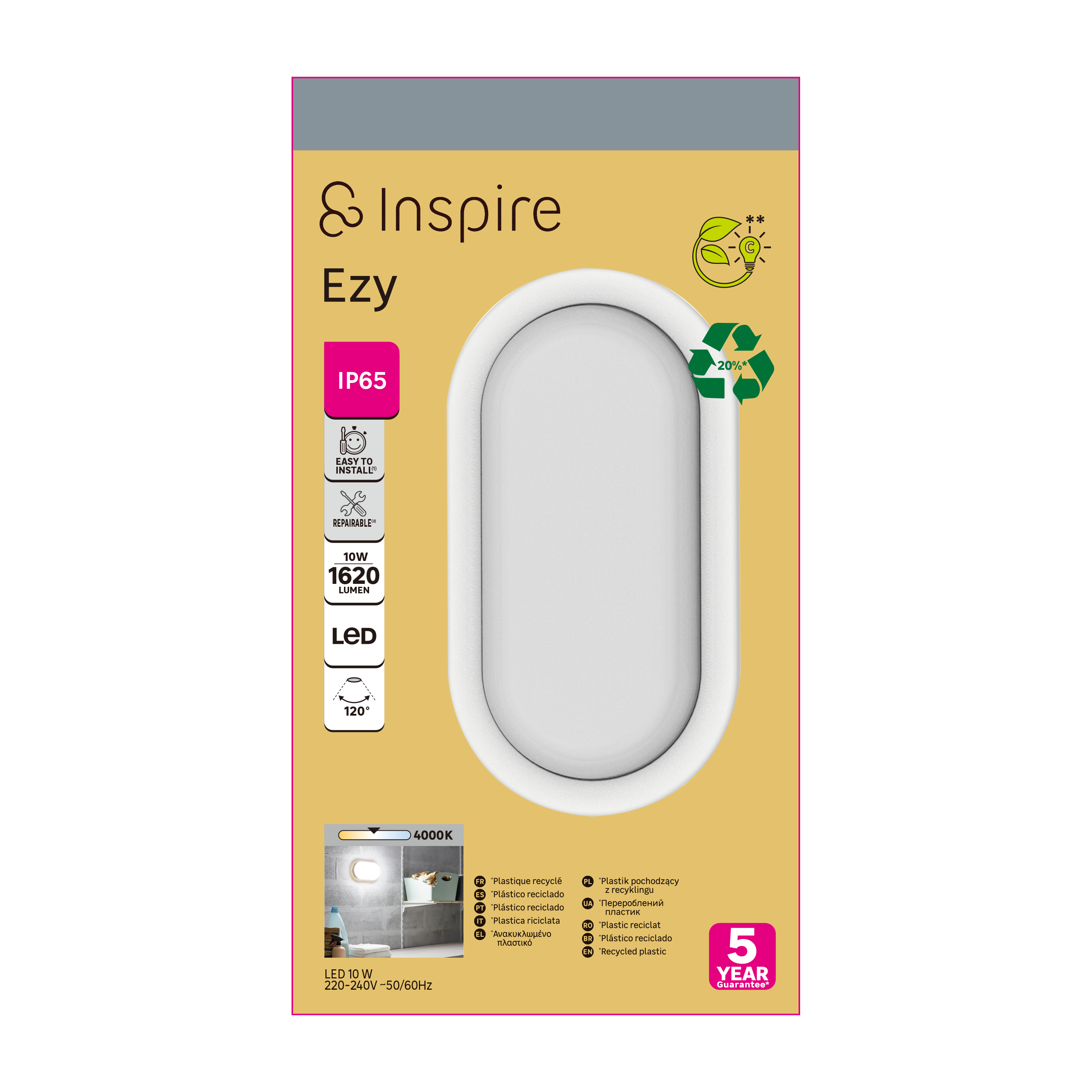 Hublot extérieur IP65 Led oval H.21 cm 1620 Lm blanc neutre, Ezy blanc INSPIRE - 5