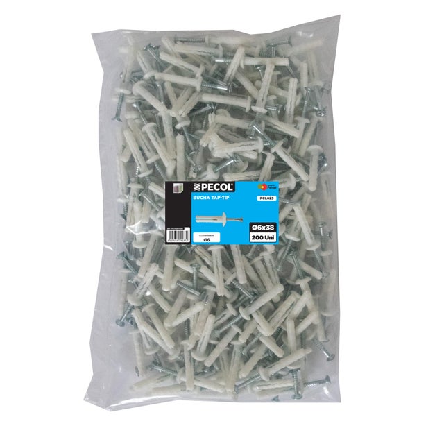 200 Buchas tap-tip para gesso 6x38 mm Pecol PCL 623