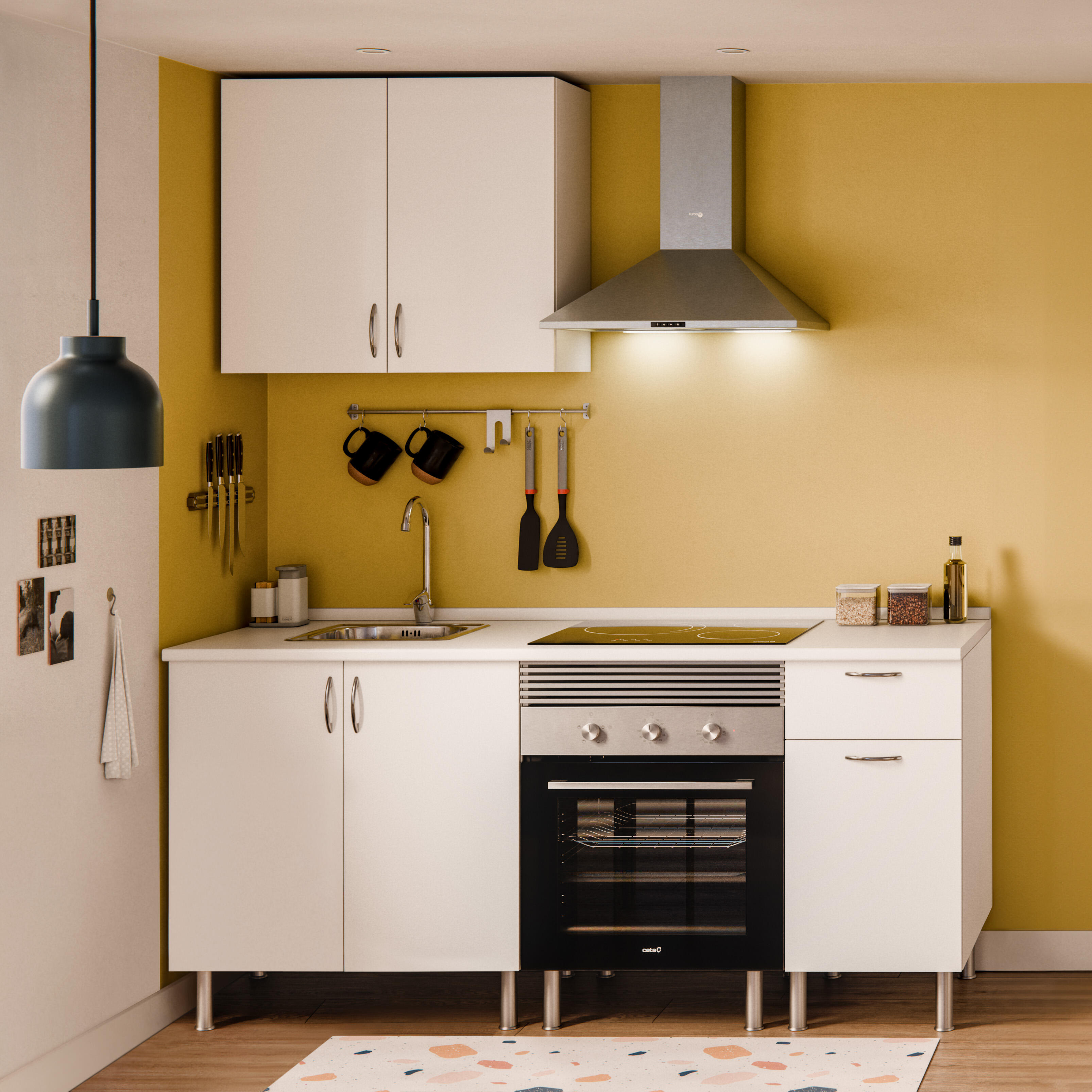 Composición de cocina basic blanco 1 alto + encimera blanca - 1.8 m