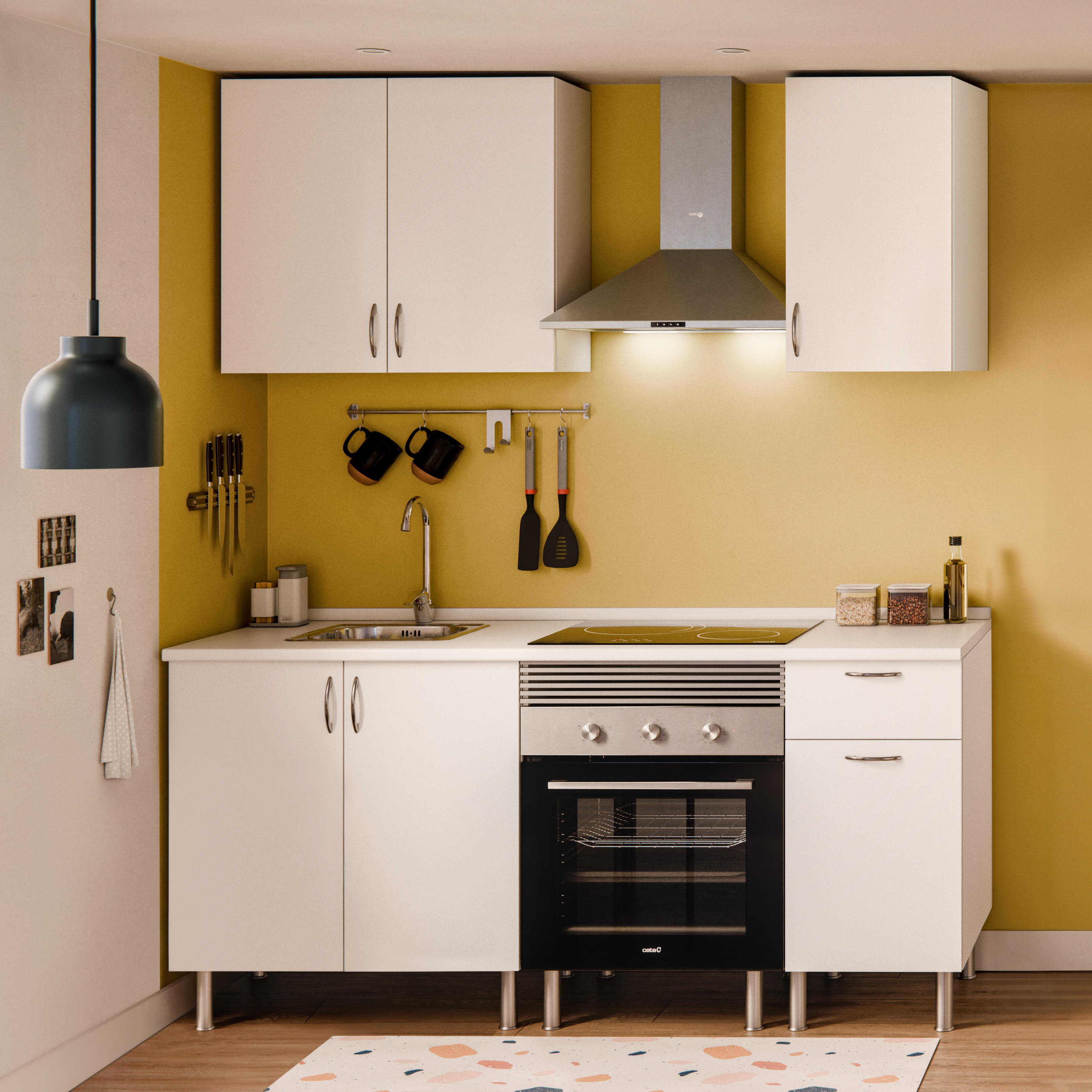 Composición de cocina basic blanco 2 altos + encimera blanca - 1.8 m