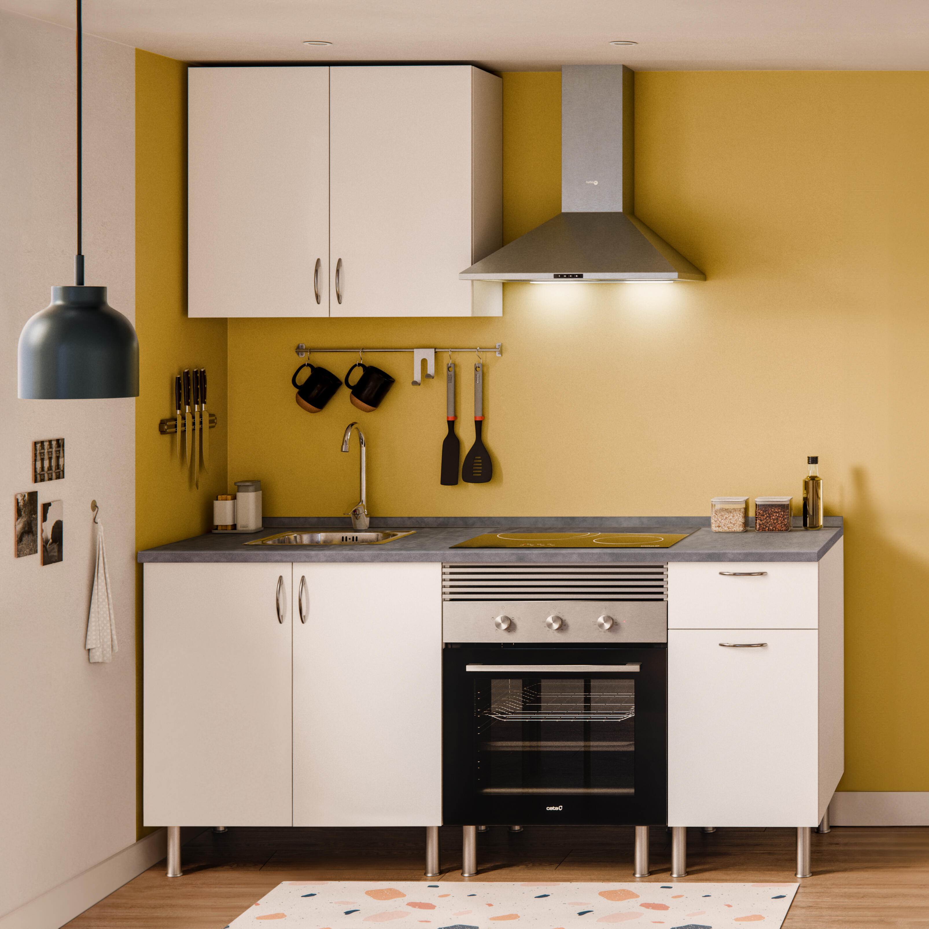 Composición de cocina basic blanco 1 alto + encimera cemento 1.8 m