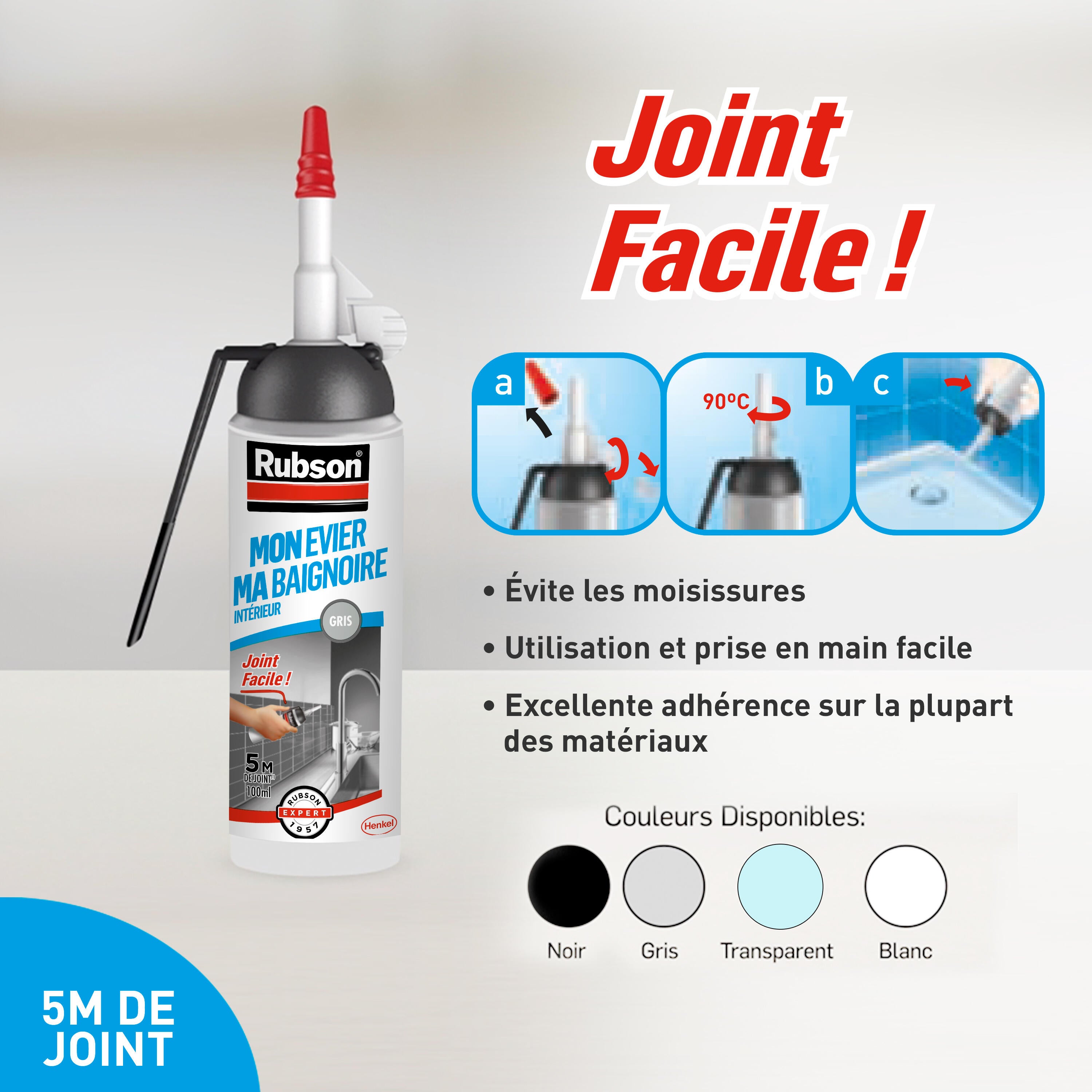 Silicone Mon evier, ma baignoire RUBSON gris, 100 ml - 2