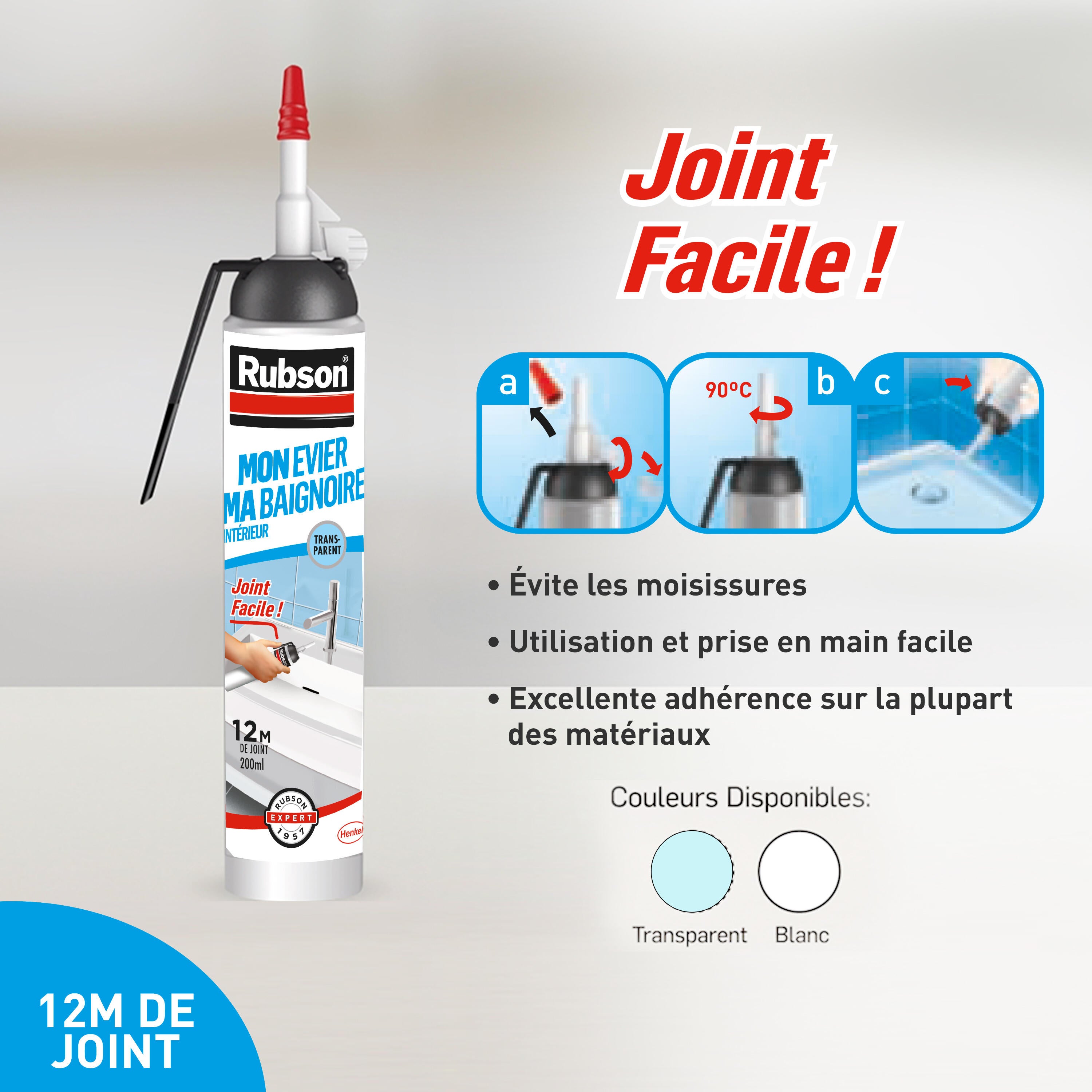 Mastic d'étanchéité Mon evier, ma baignoire RUBSON transparent 200ml - 2