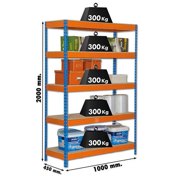 Estanteria BRICOFORTE azul/naranja/ madera 200x100x45cm - 2