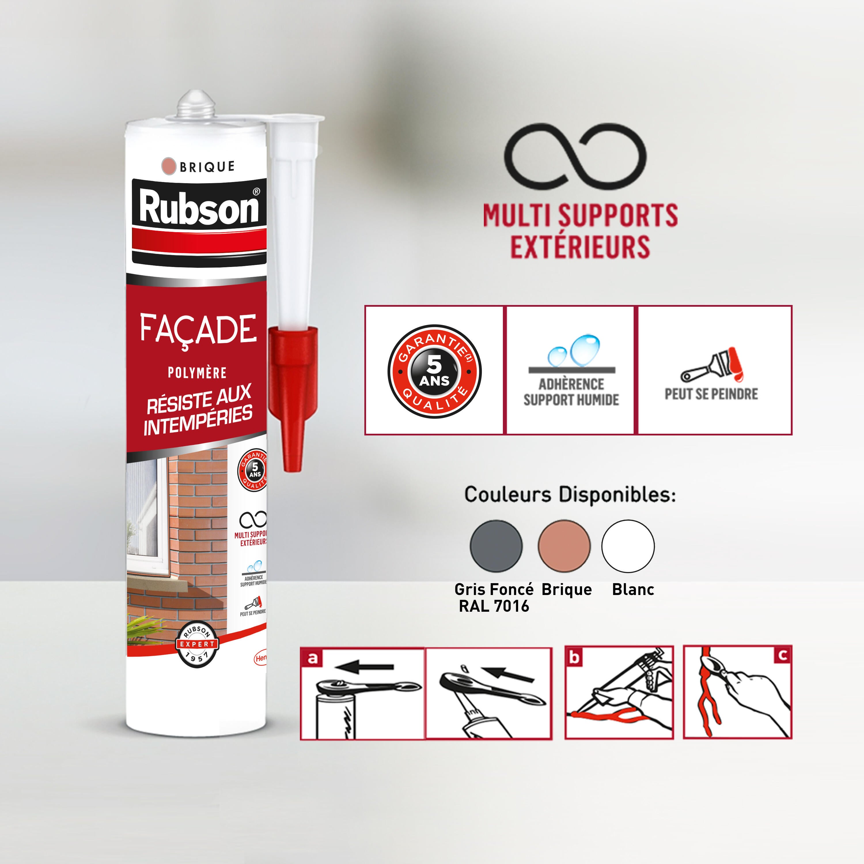 Mastic d'étanchéité Façades RUBSON rouge, 280 ml - 2