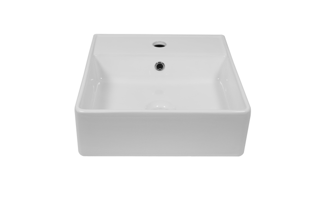 Lavabo da appoggio Square SENSEA quadrato in ceramica L 37 x H 14 x P 42 cm bianco lucido piletta non inclusa