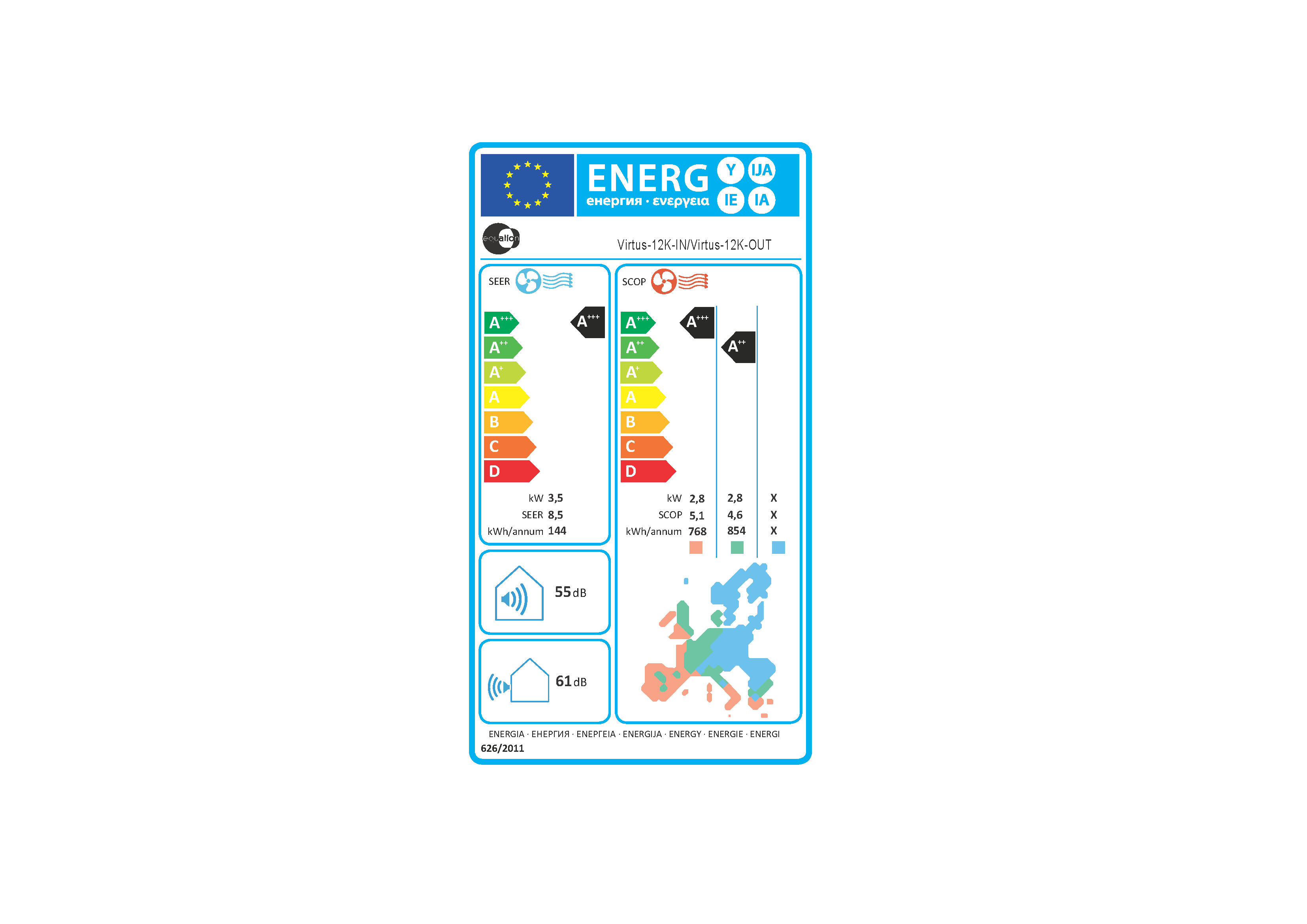 Condizionatore monosplit EQUATION 12000 BTU inverter WIFI A+++/A++ serie Virtus - 15