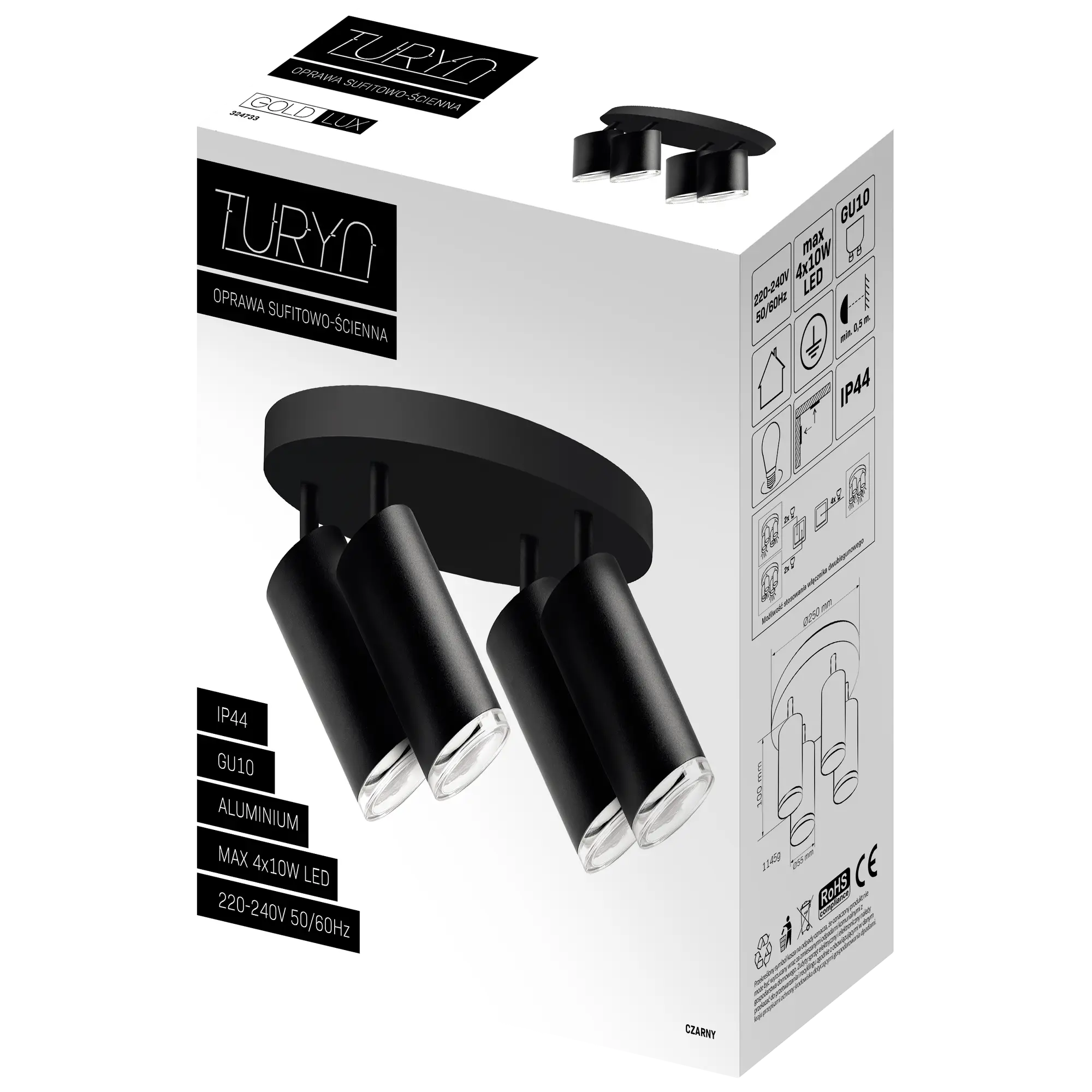 Plafon Turyn czarny 4 x GU10 IP44 LED Goldlux - 7