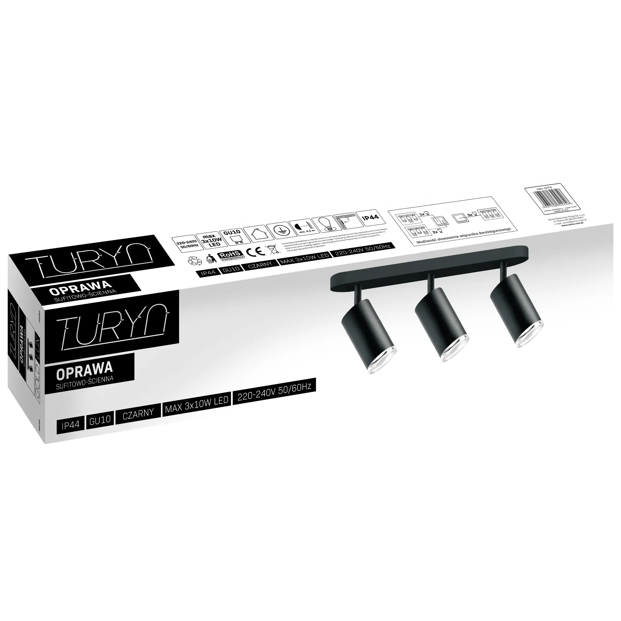 Listwa reflektorowa Turyn czarna 3 x GU10 IP44 LED Goldlux - 6