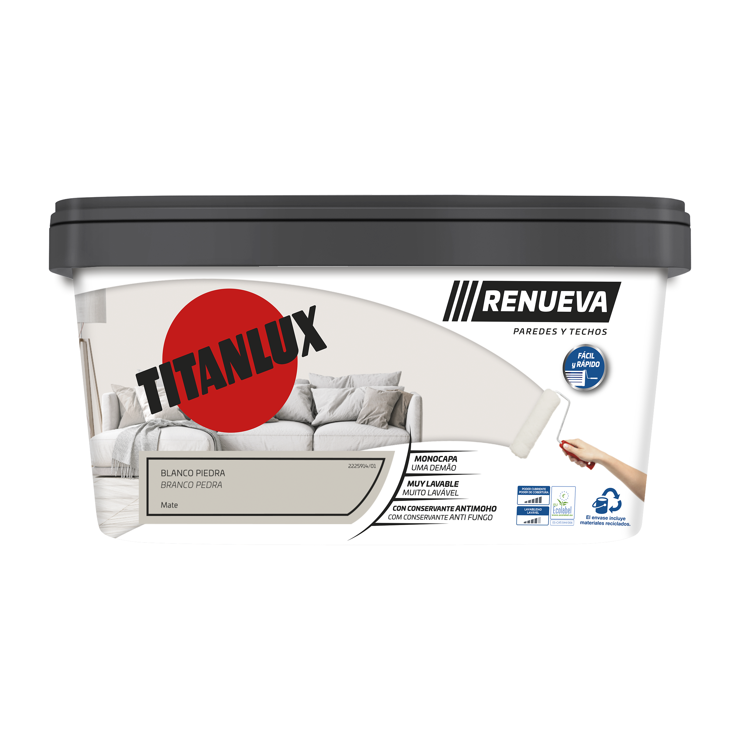 Pintura de interior Renueva TITANLUX color blanco piedra mate 4L para paredes y techos - 2