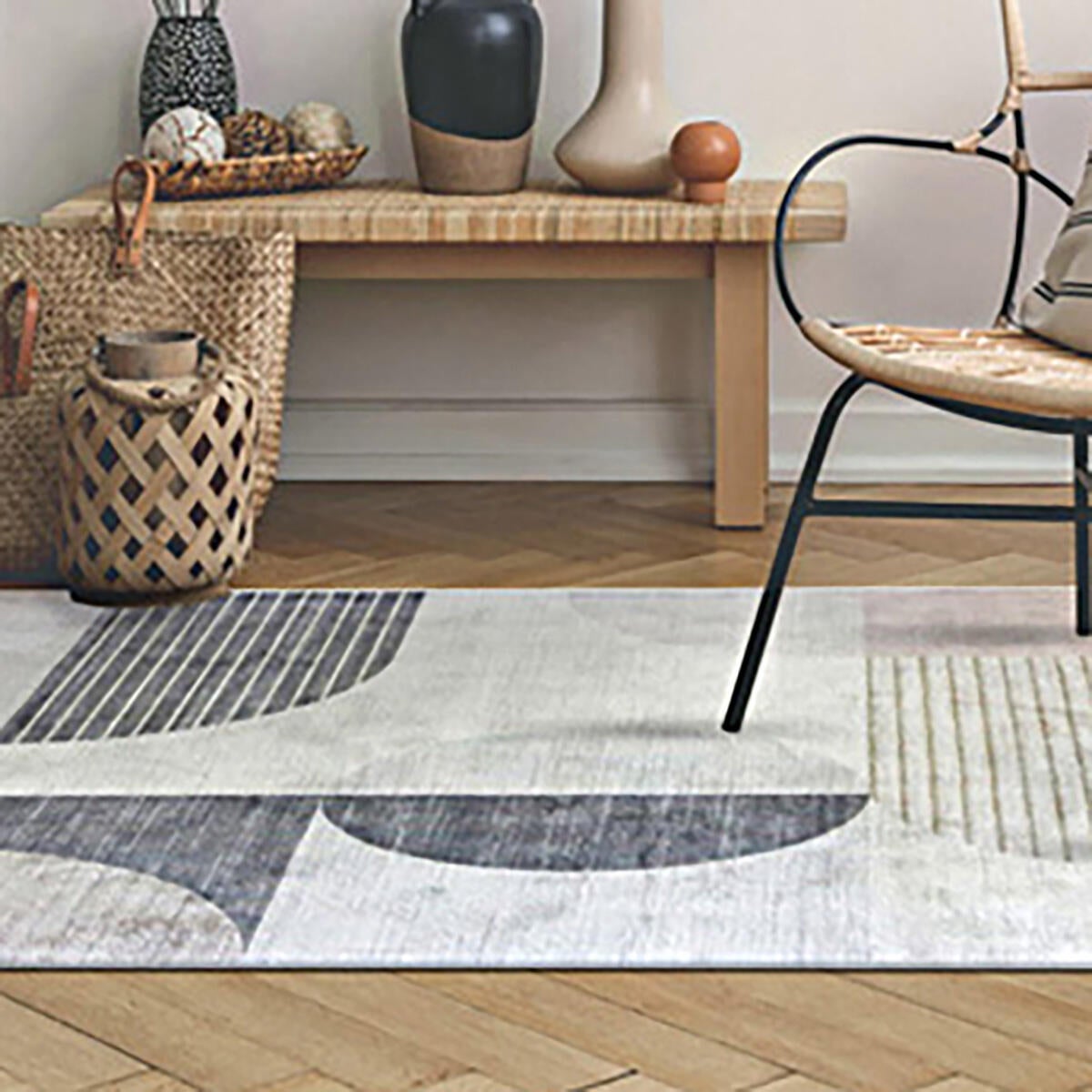 Tappeto Lotus moderno in viscosa, L 230 x L 160 cm, azzurro, grigio, beige - 3