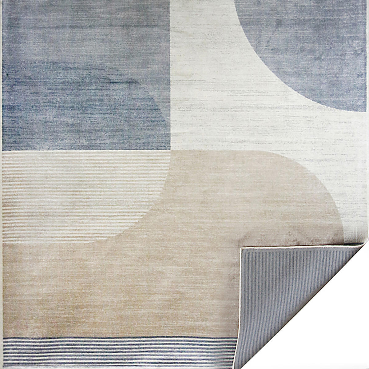 Tappeto Lotus moderno in viscosa, L 230 x L 160 cm, azzurro, grigio, beige - 10