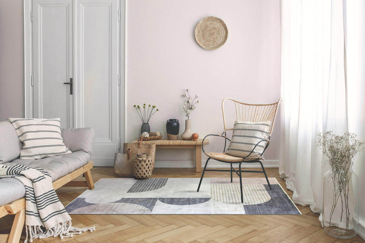 Tappeto Lotus moderno in viscosa, L 230 x L 160 cm, azzurro, grigio, beige - 2