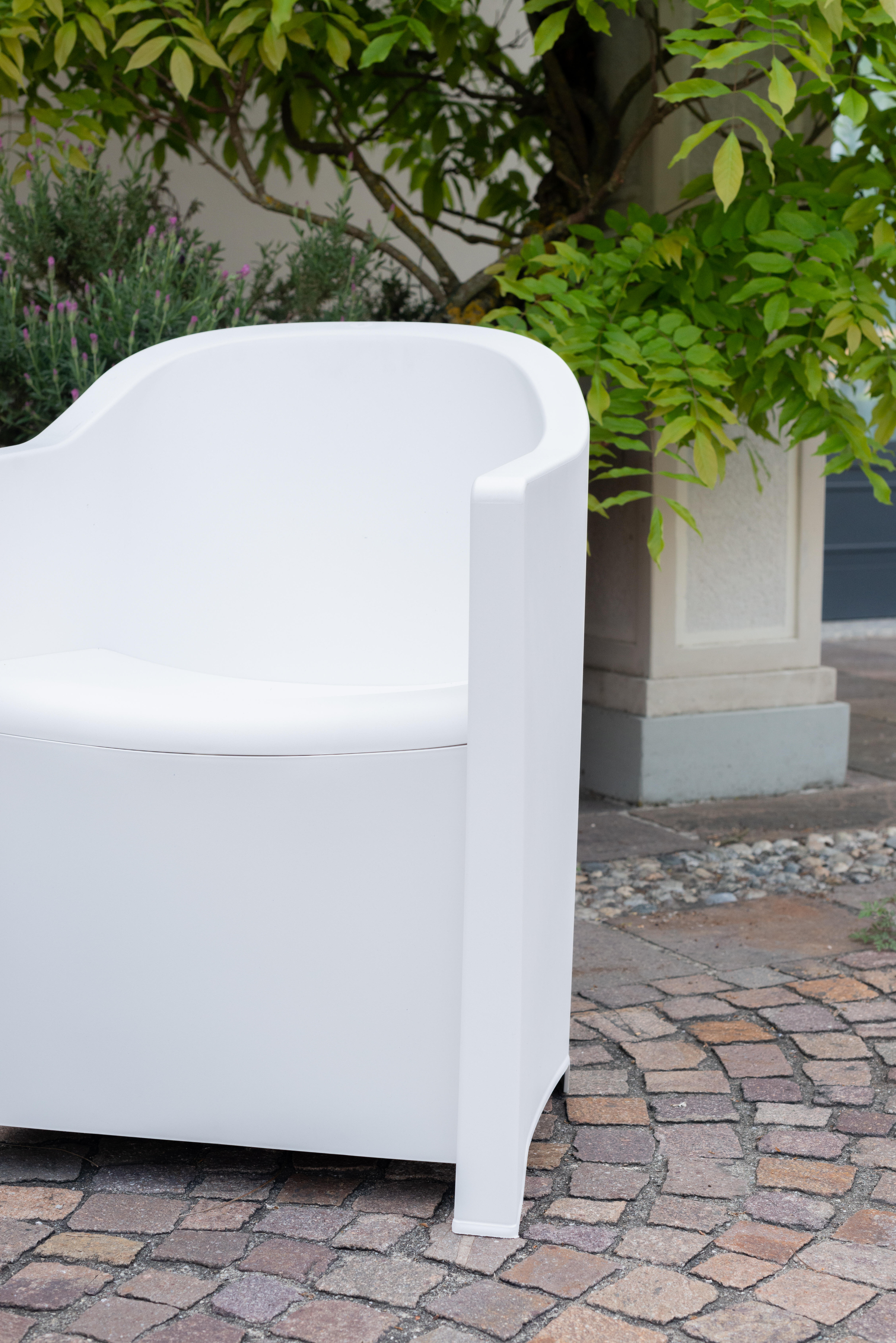 Salotto da giardino per 2 persone bianco Luna con cuscini in poliestere grigio - 4