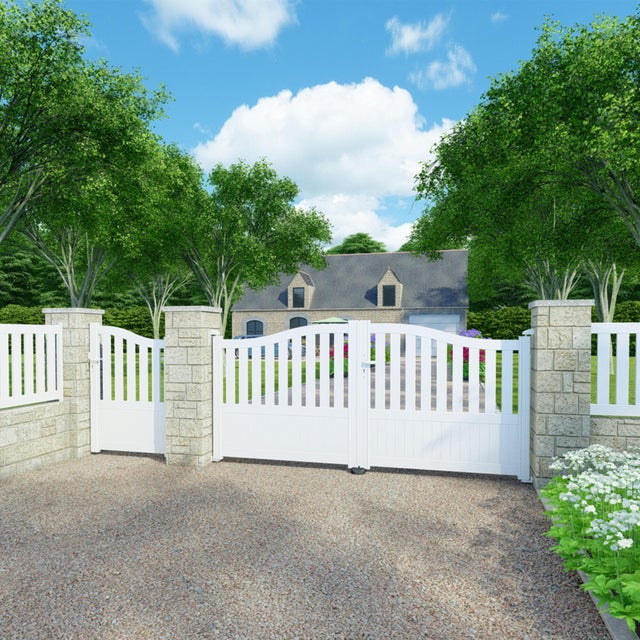 Portail battant aluminium Moellan blanc Klos up!, l.399 x H.175 cm