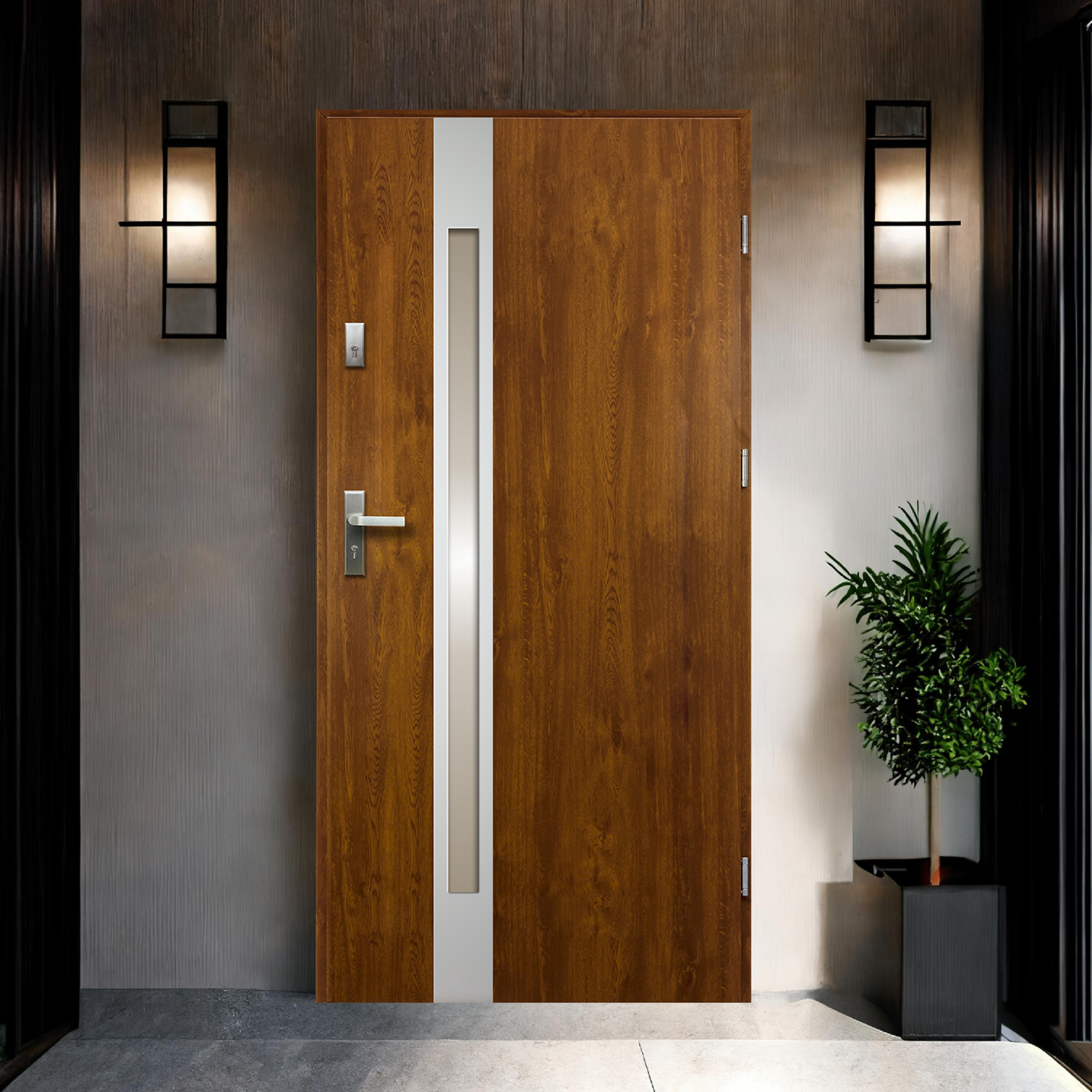 Drzwi zewnętrzne stalowe wejściowe Temidas Złoty Dąb 80 Prawe OK Doors Trendline - 2