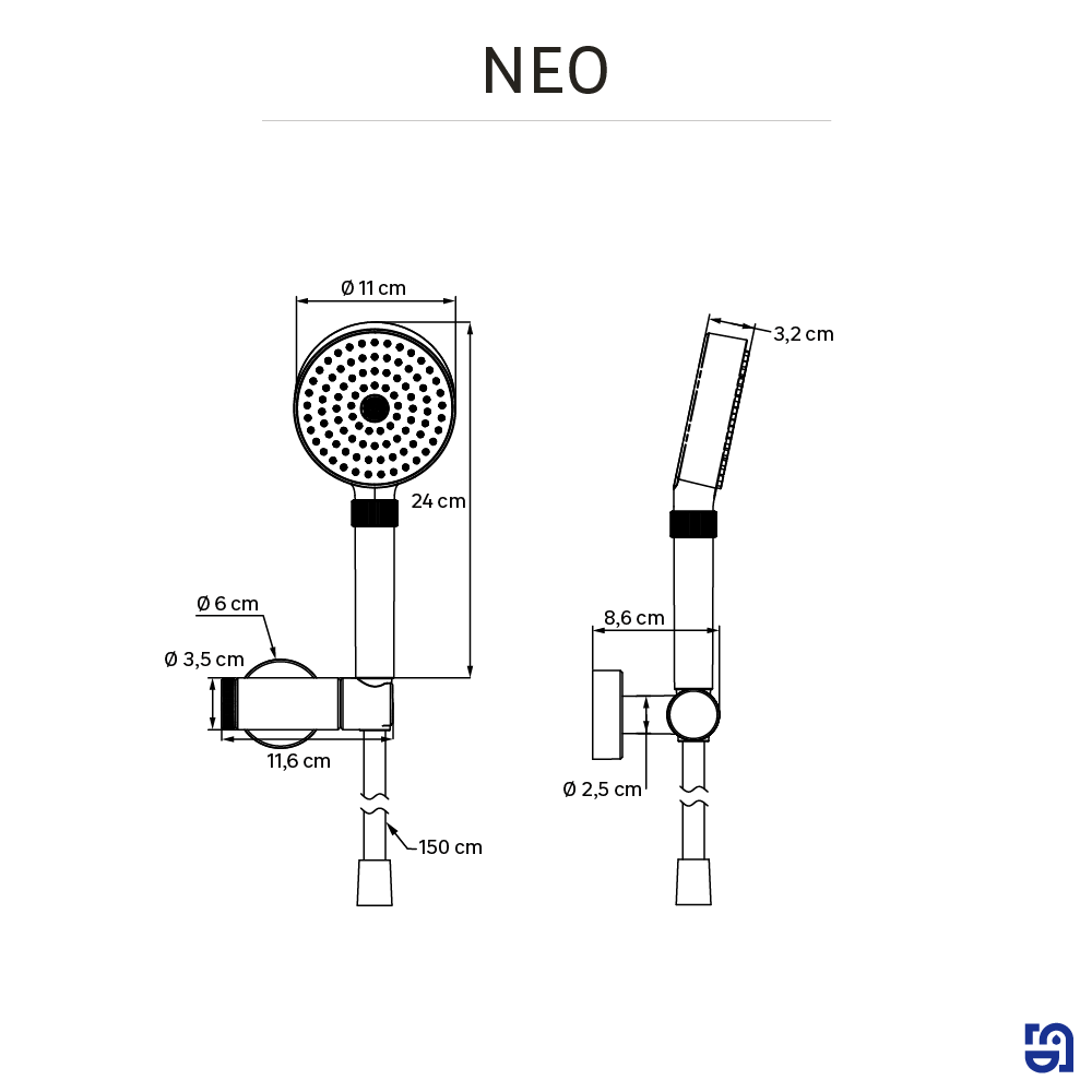 Alcachofa de ducha + flexo + soporte SENSEA  negro con 2 funciones - 9