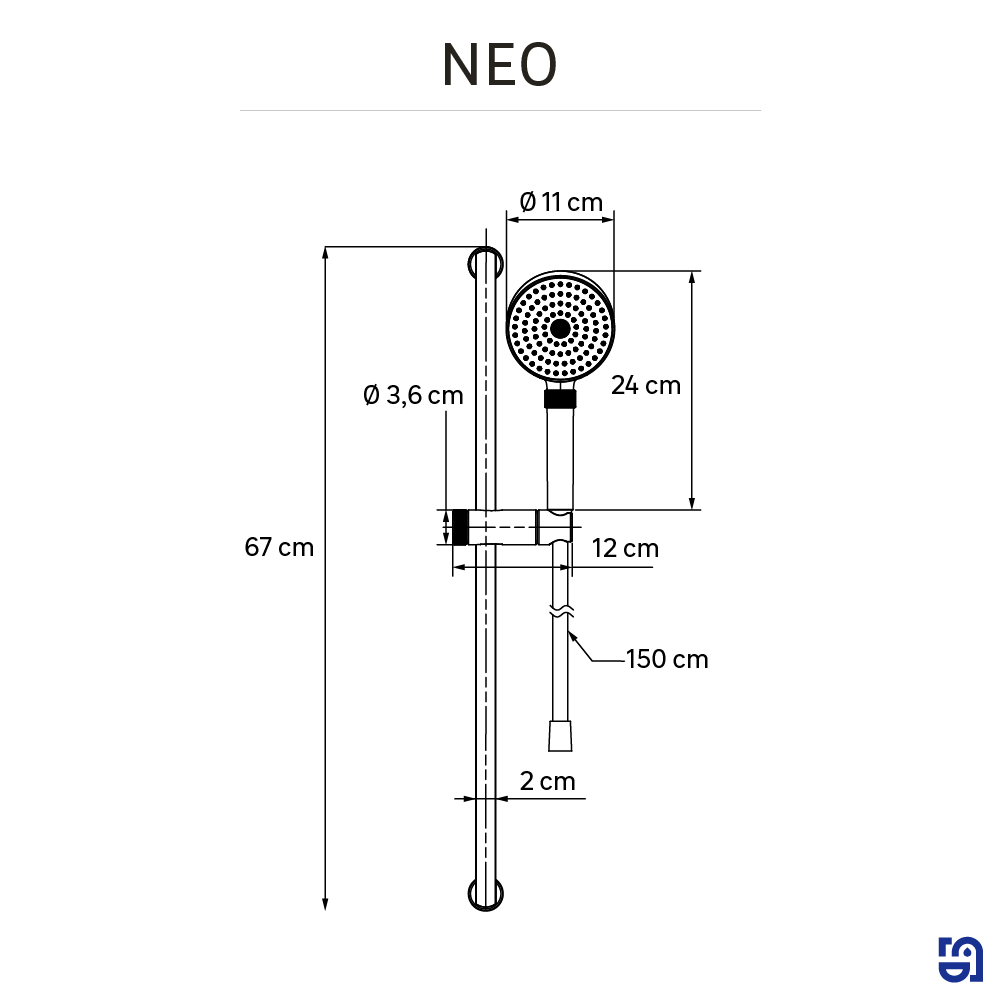 Alcachofa de ducha + flexo + barra SENSEA  negro con 2 funciones - 9
