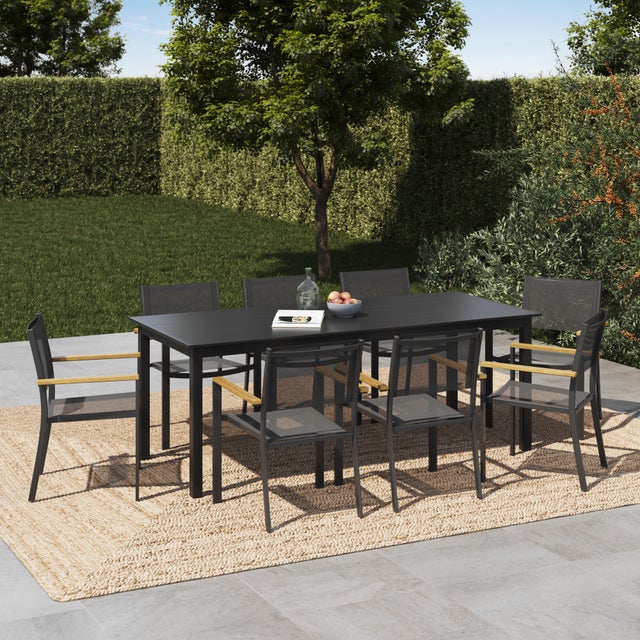 Conjunto de jardin Dora II de aluminio gris y silla Oris para 8 personas