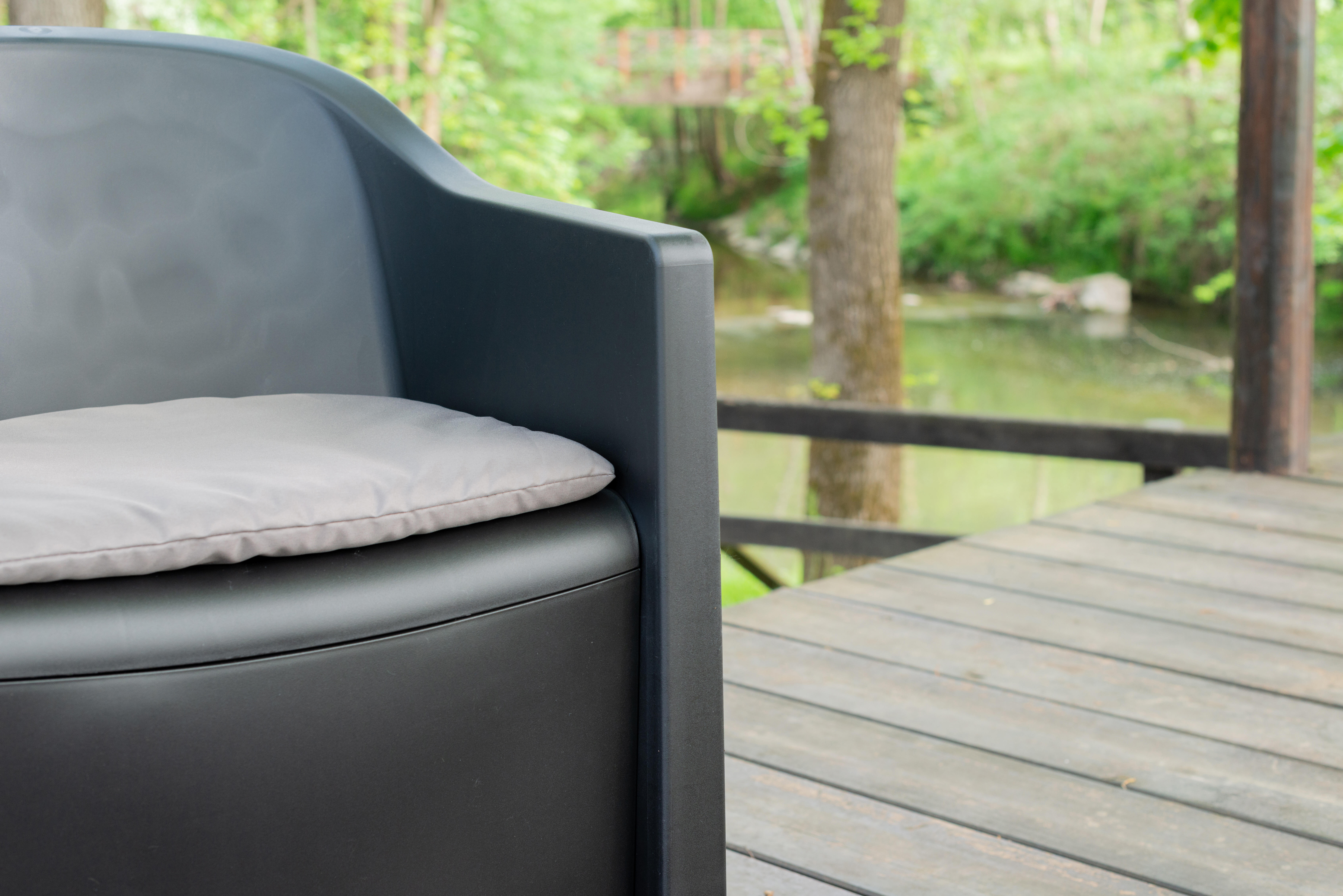 Salotto da giardino per 2 persone nero Luna con cuscini in poliestere grigio - 5