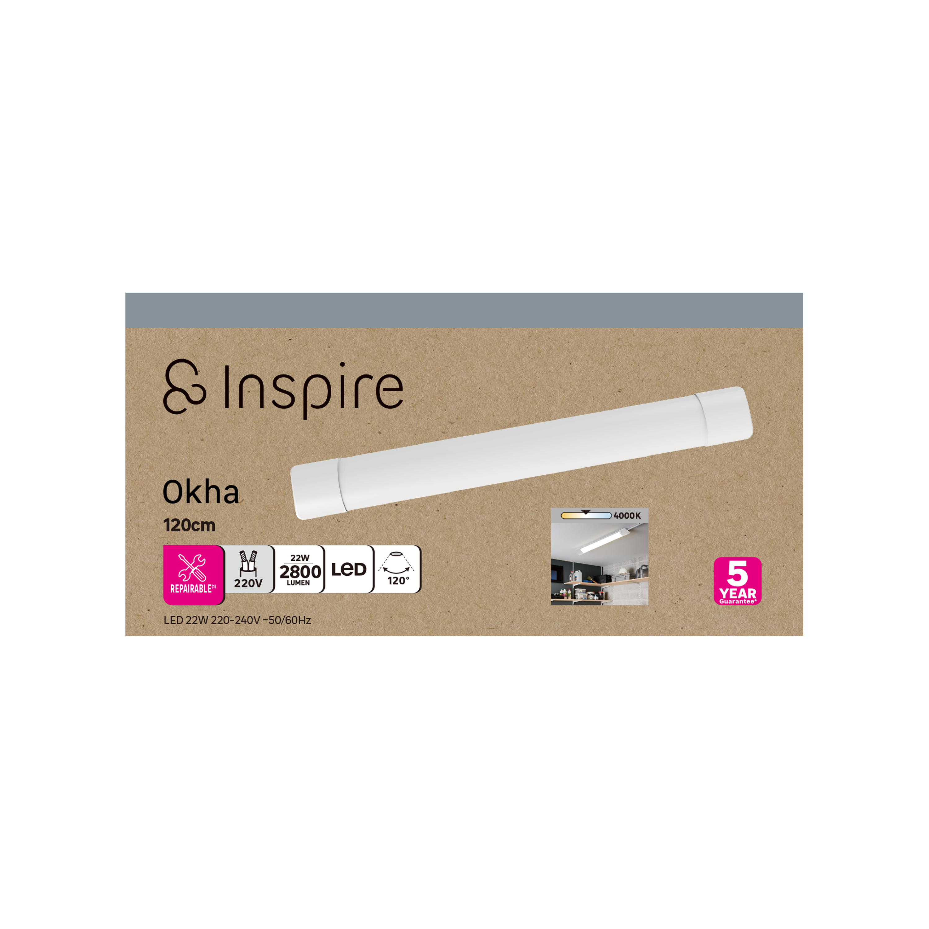 Réglette LED L.120 cm, 2800 lumens blanc neutre, Okha blanc INSPIRE - 2