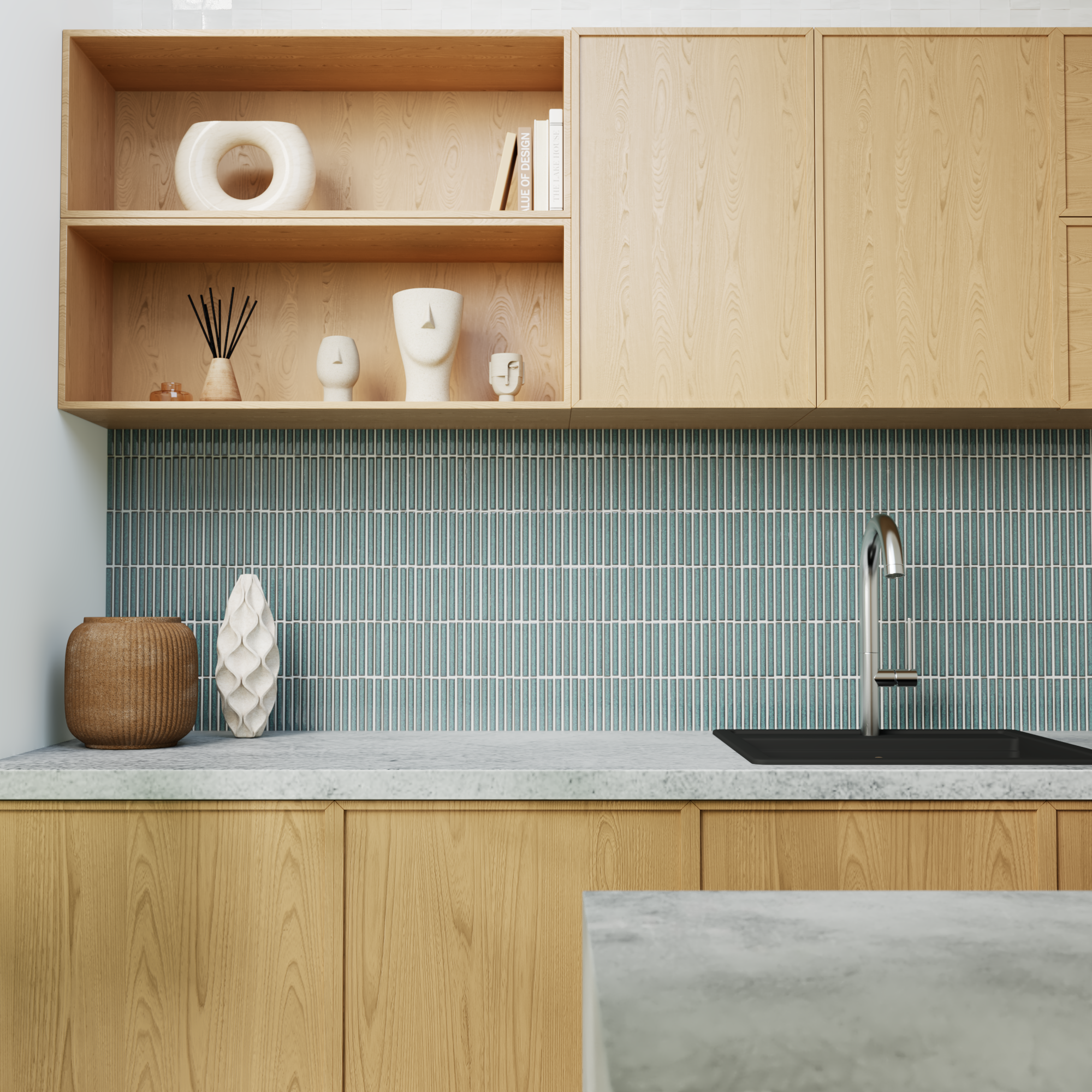 Mosaïque mur Citia porcelaine bleu céladon 30.6 x 28 cm ARTENS - 3