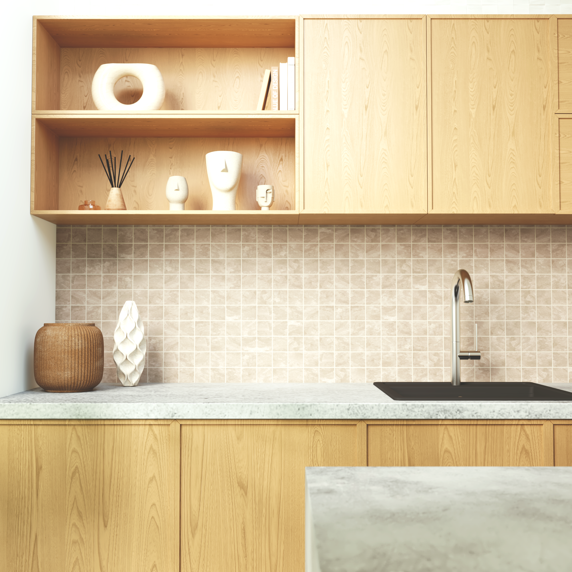 1 plaque de mosaïque mur /sol Lakos porcelaine effet marbre beige 29.7