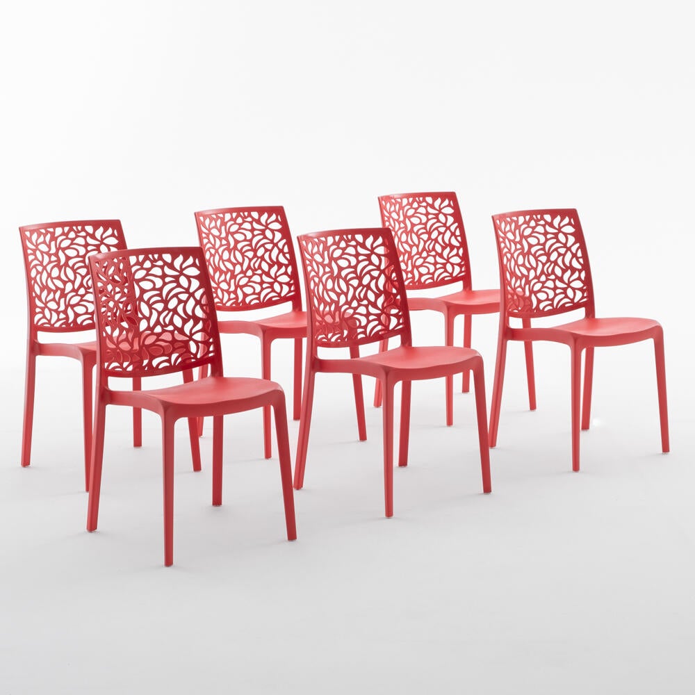 Set di 6 sedie da giardino in polipropilene rosso London Stone NEW GARDEN - 2