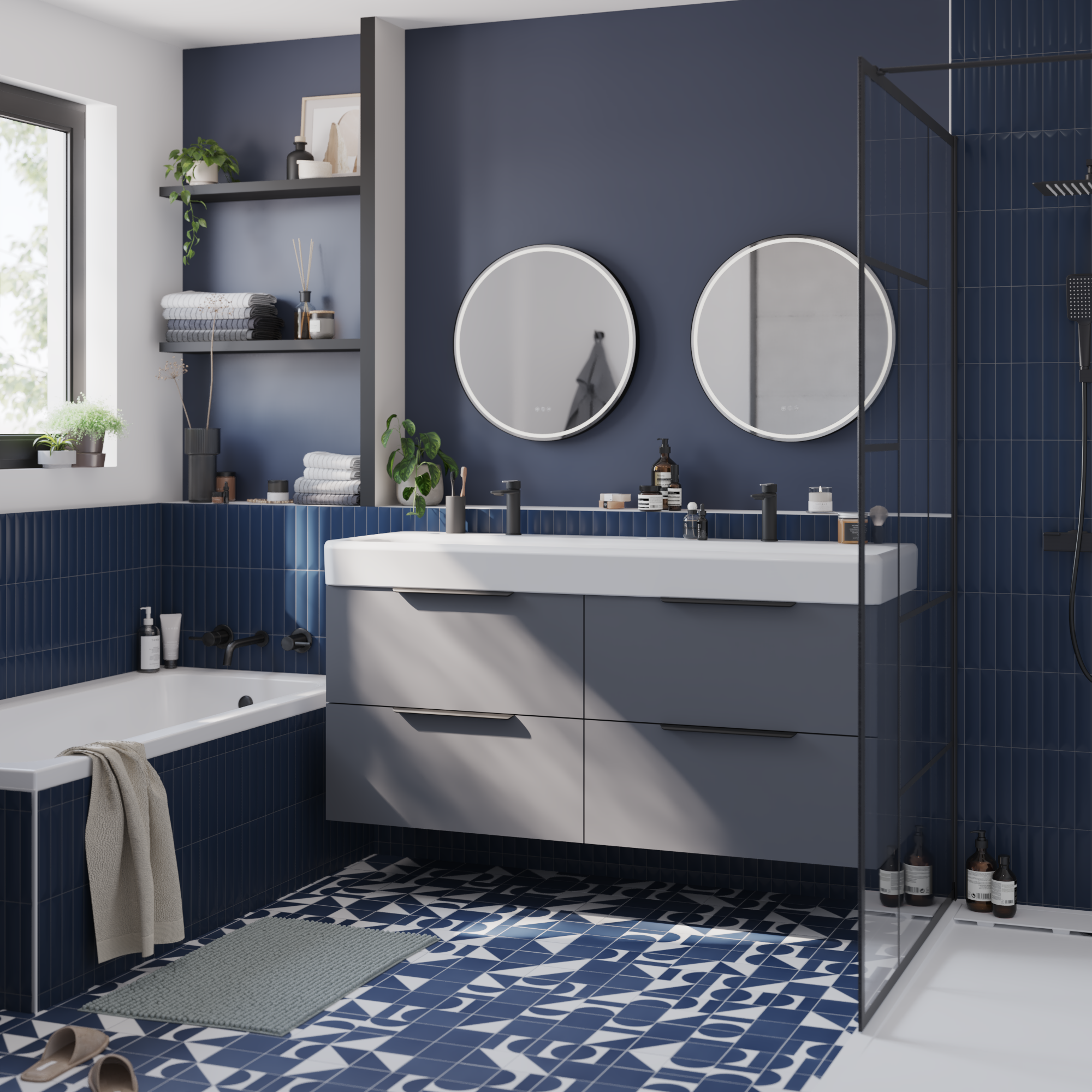 Mosaico in ceramica Bump blu opaco L 31.5 x L 20cm x Sp. 13 mm - 3