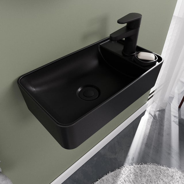 Lave-mains céramique rectangulaire noir l.40 x P.23 cm, Evy