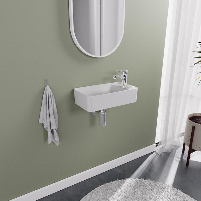 Vasque lave-mains céramique rectangulaire blanc l.40 x P.23 cm, Evy