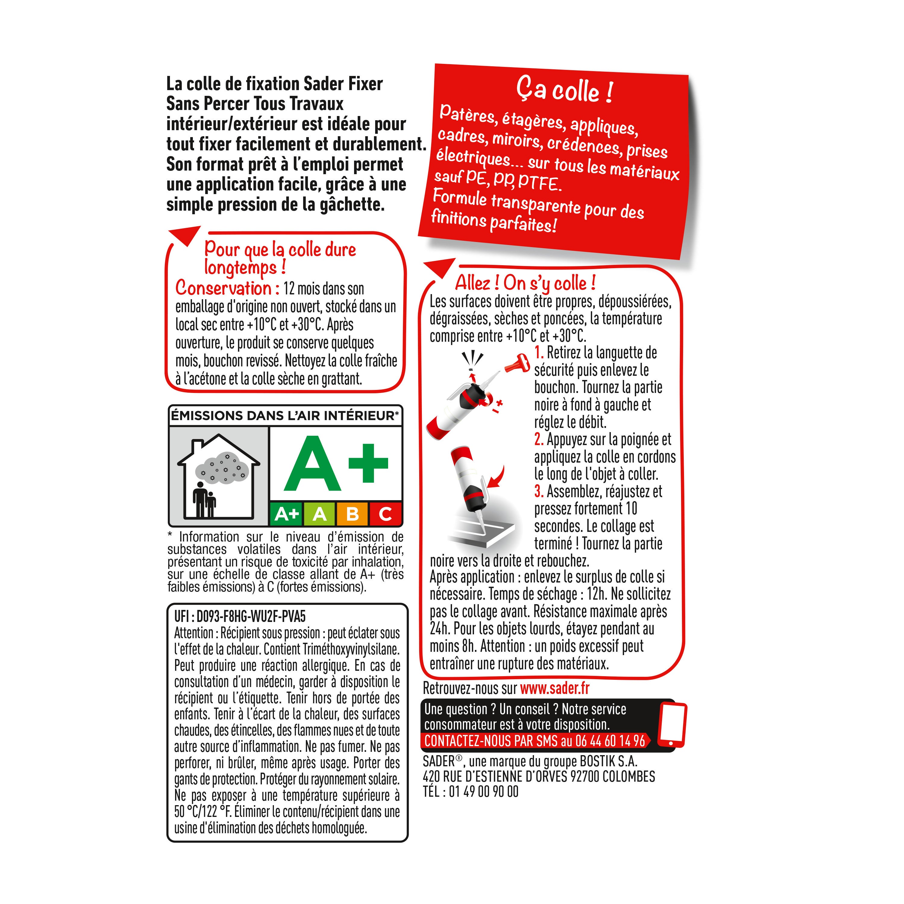 Colle de fixation MS polymère Fsp tous travaux SADER, 100ml transparent - 3