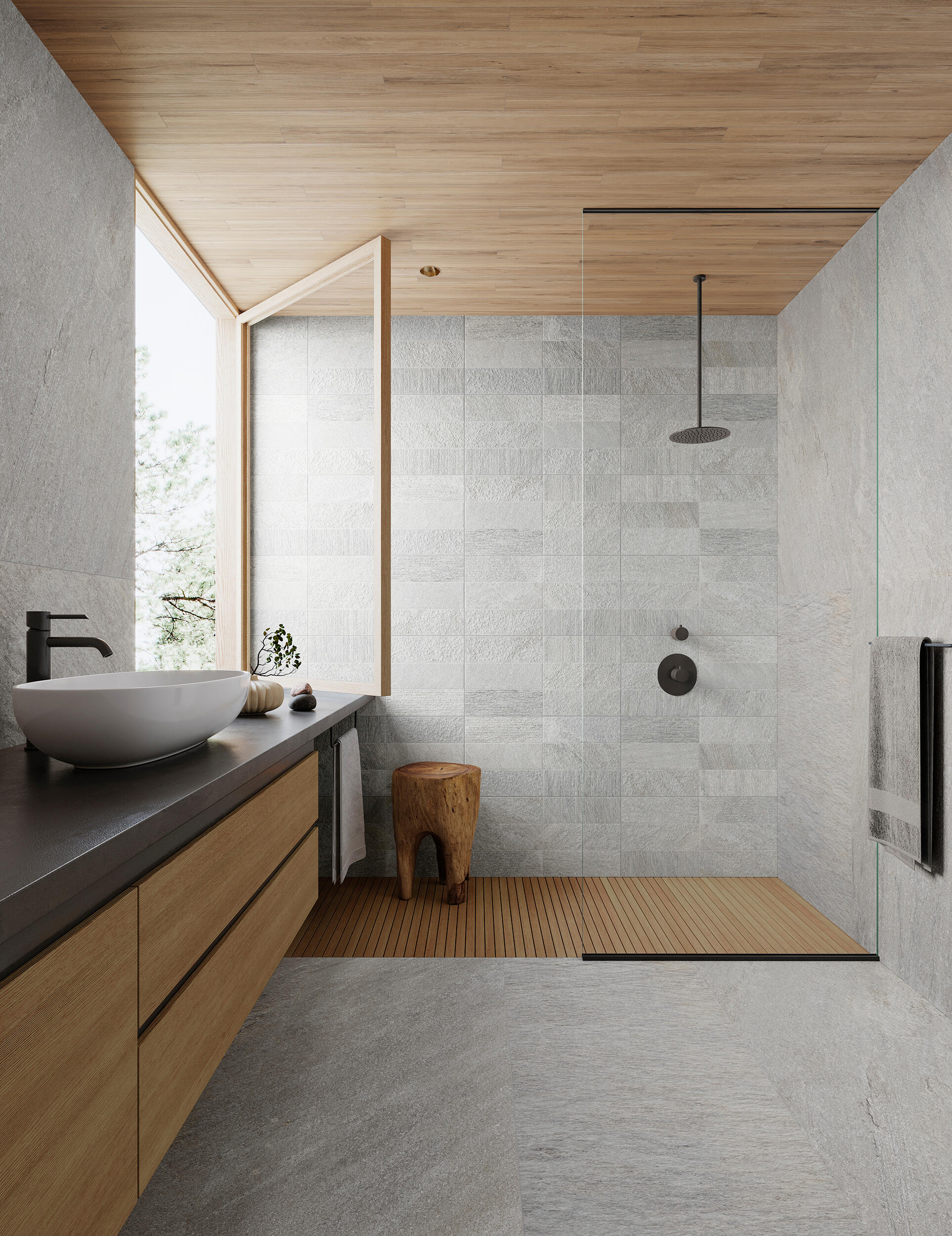 Azulejo porcelánico quartz efecto piedra gris claro 32x62.5 cm