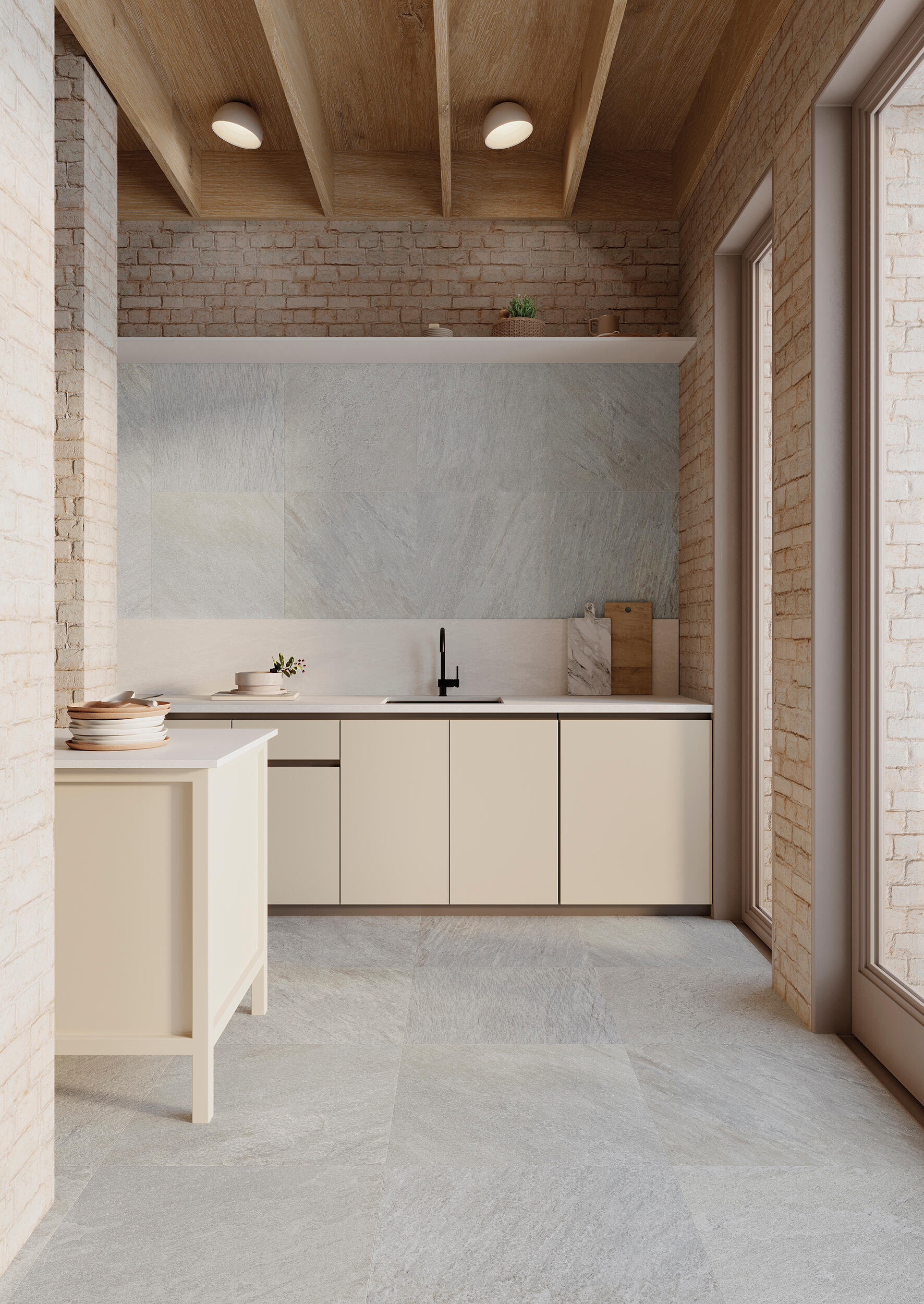 Suelo porcelánico quartz efecto piedra gris claro 60x60 cm c1