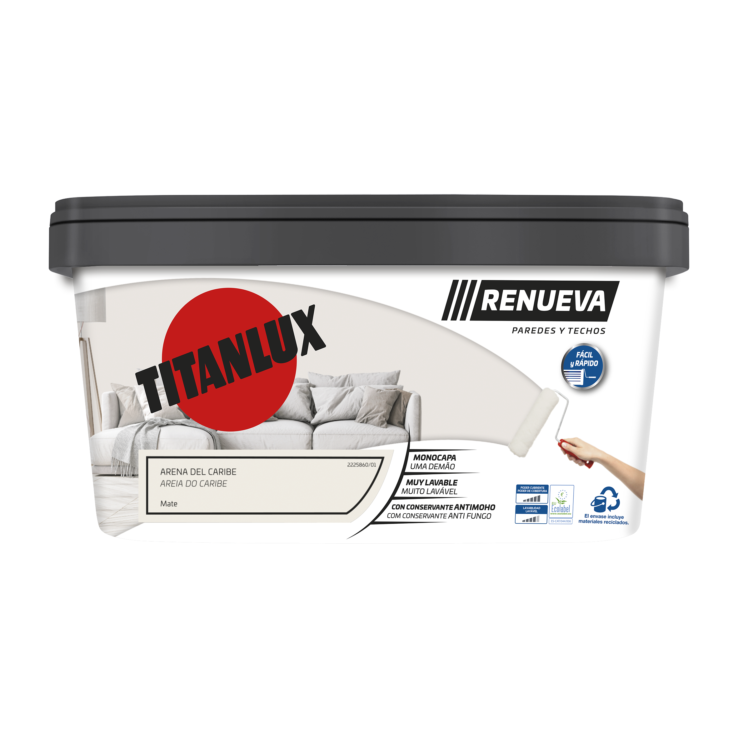 Pintura de interior Renueva TITANLUX color arena caribe mate 4L para paredes y techos - 2