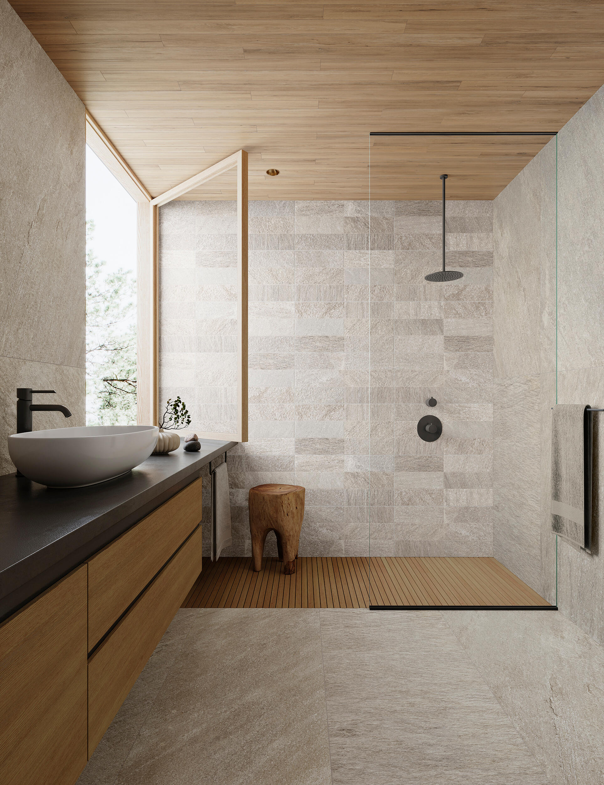 Azulejo porcelánico quartz efecto piedra beige arena 32x62.5 cm