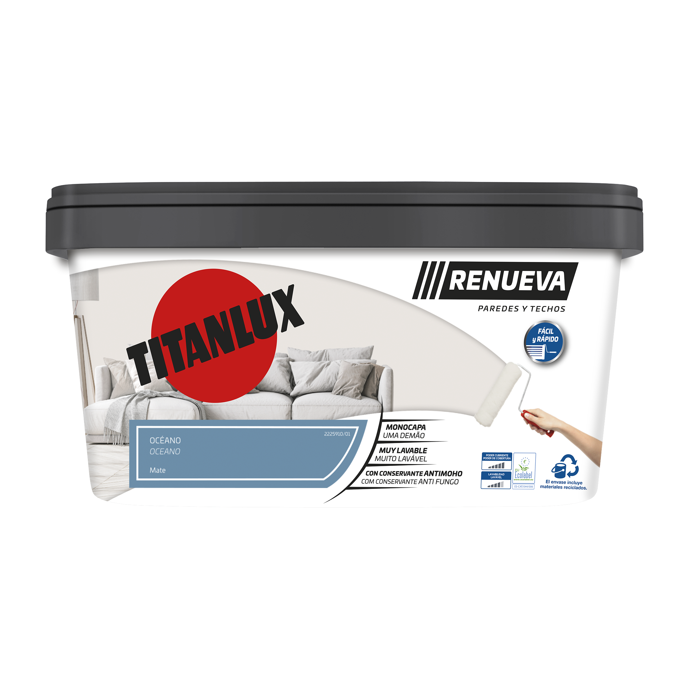 Pintura de interior Renueva TITANLUX color oceano mate 4L para paredes y techos - 2