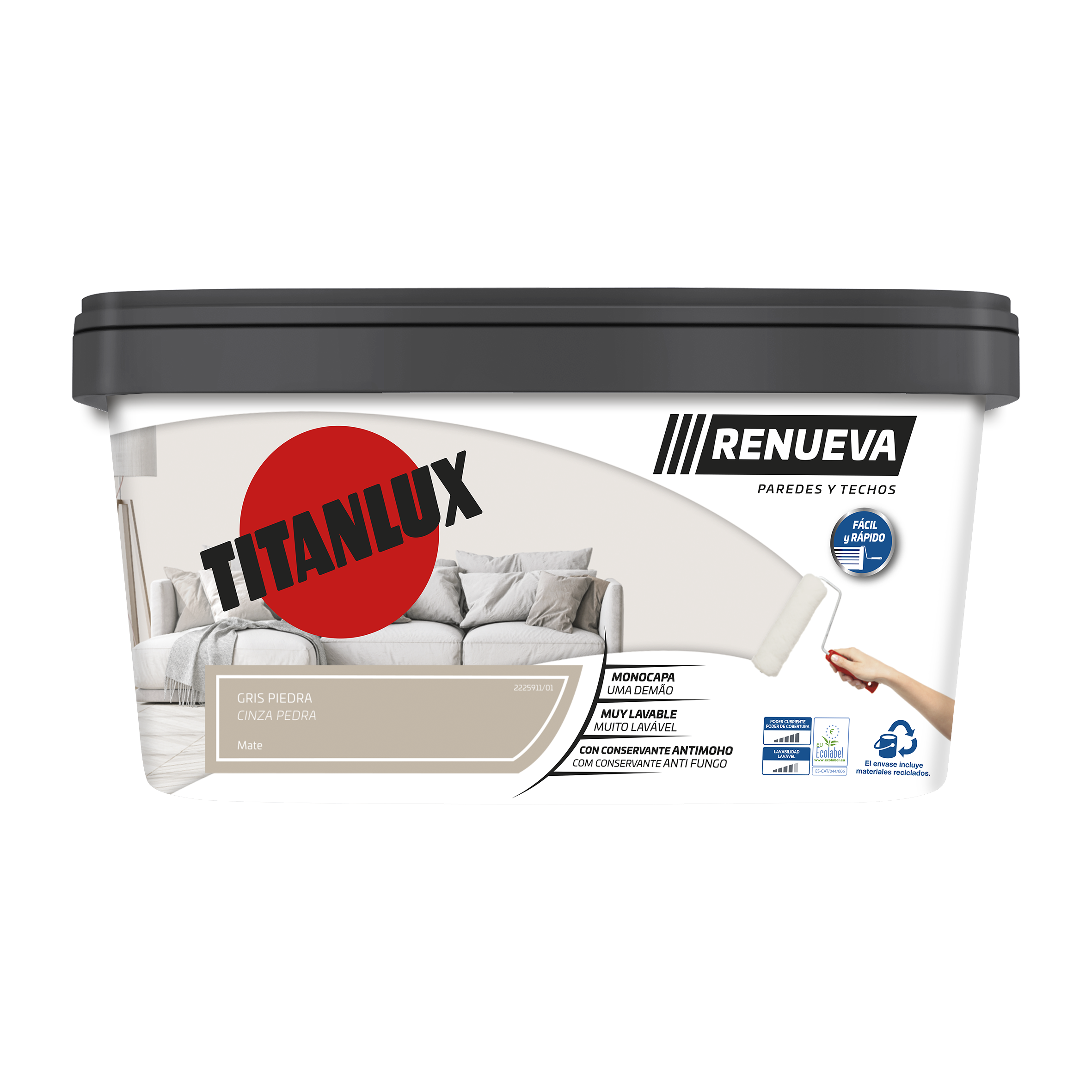 Pintura de interior Renueva TITANLUX color gris piedra mate 4L para paredes y techos - 2