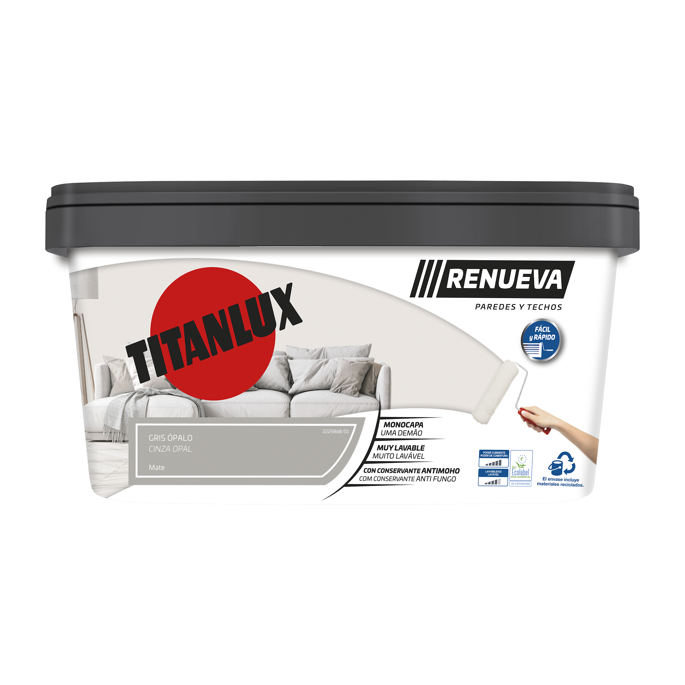 Pintura de interior Renueva TITANLUX color gris opalo mate 4L para paredes y techos - 2
